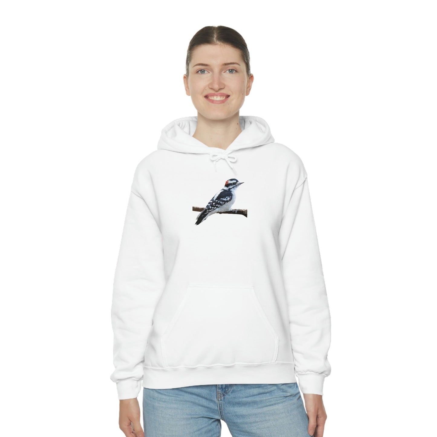 Downy Woodpecker (PS Dry Brush) Heavy Blend Hooded Sweatshirt, Birds, Birding, Birder, Bird Watching, Bird Watcher, Birdwatcher Gift
