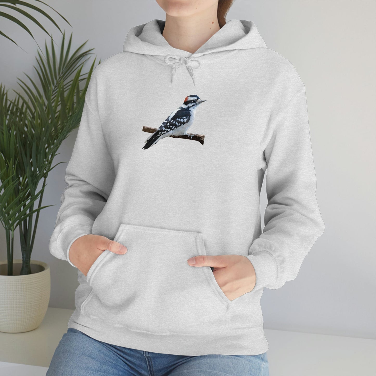 Downy Woodpecker (PS Dry Brush) Heavy Blend Hooded Sweatshirt, Birds, Birding, Birder, Bird Watching, Bird Watcher, Birdwatcher Gift