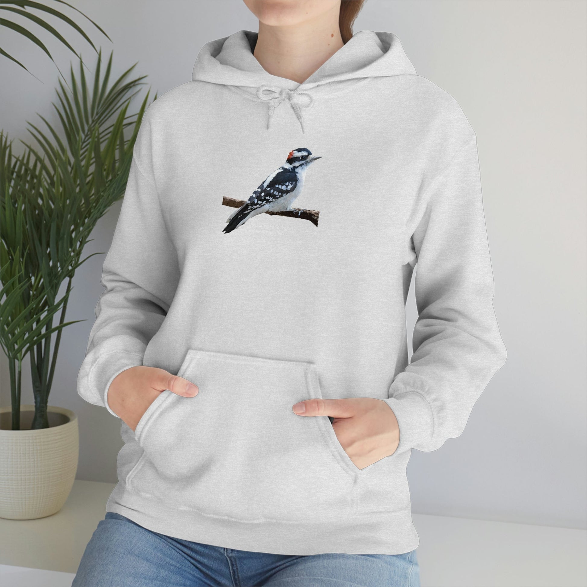 Downy Woodpecker (PS Dry Brush) Heavy Blend Hooded Sweatshirt, Birds, Birding, Birder, Bird Watching, Bird Watcher, Birdwatcher Gift