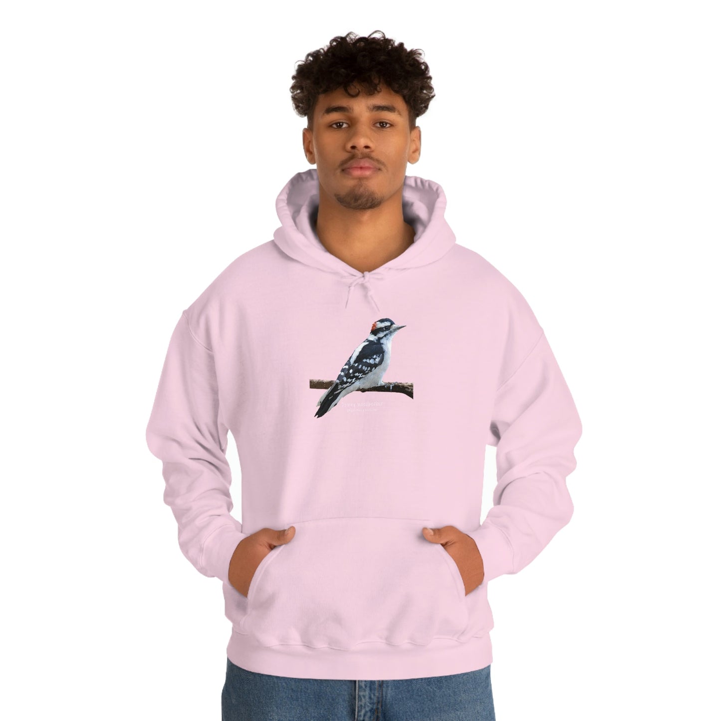 Downy Woodpecker (PS Dry Brush) Heavy Blend Hooded Sweatshirt, Birds, Birding, Birder, Bird Watching, Bird Watcher, Birdwatcher Gift
