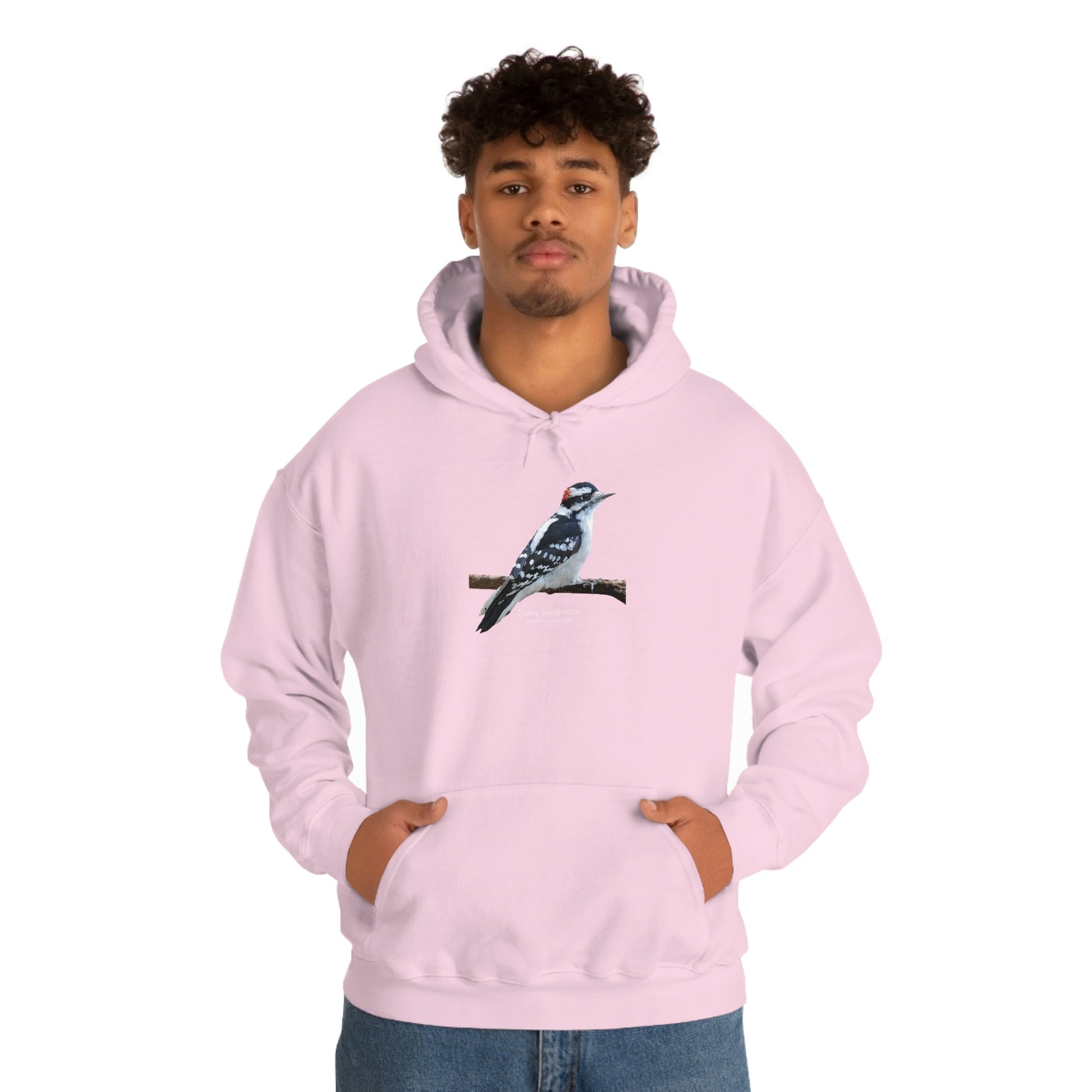 Downy Woodpecker (PS Dry Brush) Heavy Blend Hooded Sweatshirt, Birds, Birding, Birder, Bird Watching, Bird Watcher, Birdwatcher Gift