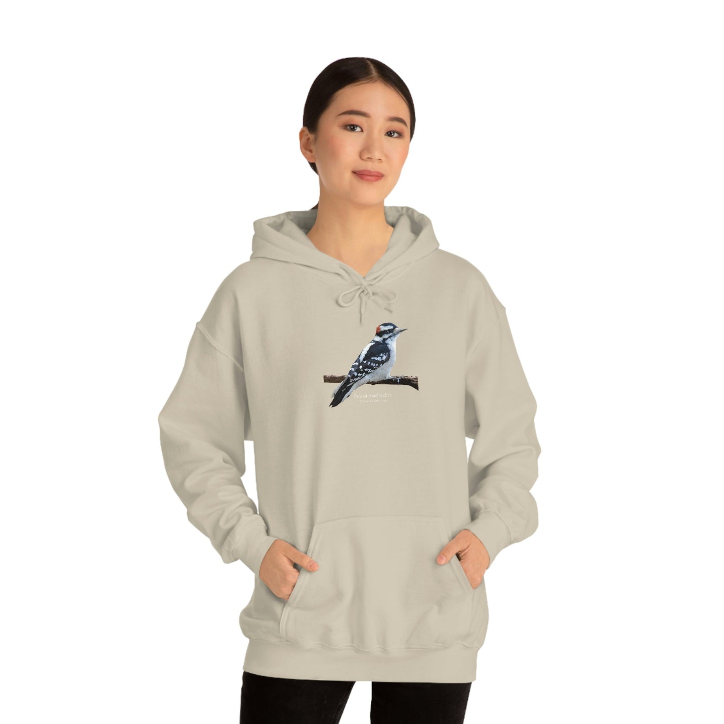 Downy Woodpecker (PS Dry Brush) Heavy Blend Hooded Sweatshirt, Birds, Birding, Birder, Bird Watching, Bird Watcher, Birdwatcher Gift