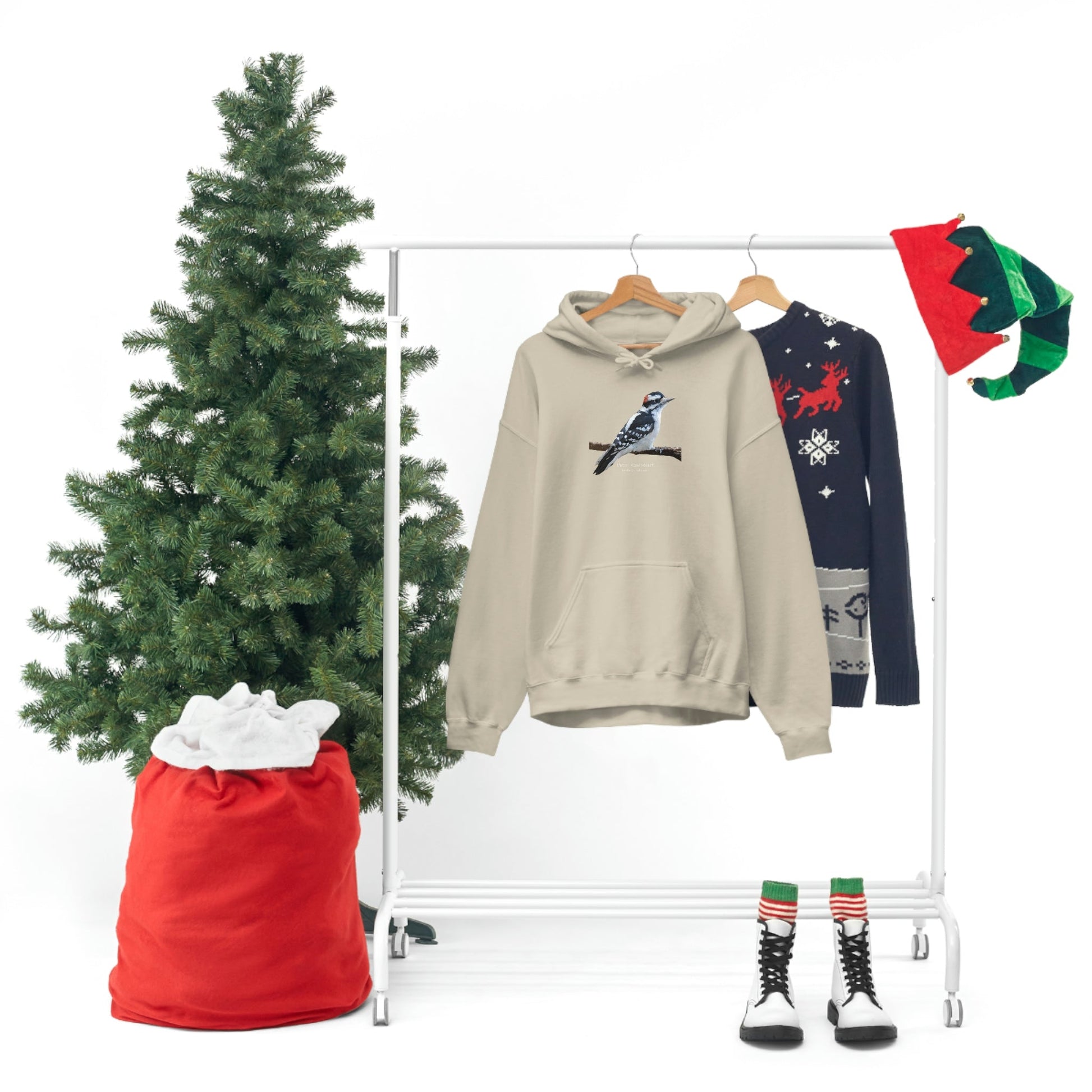 Downy Woodpecker (PS Dry Brush) Heavy Blend Hooded Sweatshirt, Birds, Birding, Birder, Bird Watching, Bird Watcher, Birdwatcher Gift