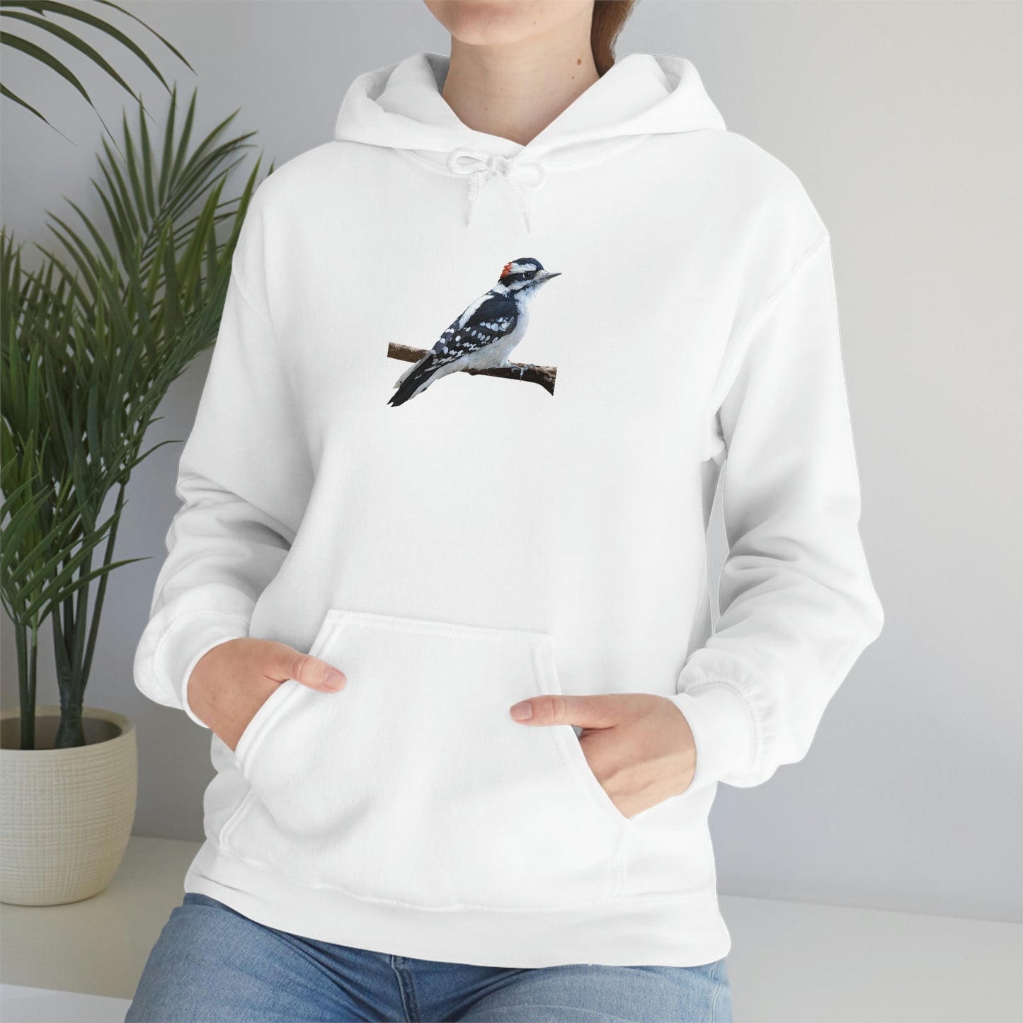 Downy Woodpecker (PS Dry Brush) Heavy Blend Hooded Sweatshirt, Birds, Birding, Birder, Bird Watching, Bird Watcher, Birdwatcher Gift