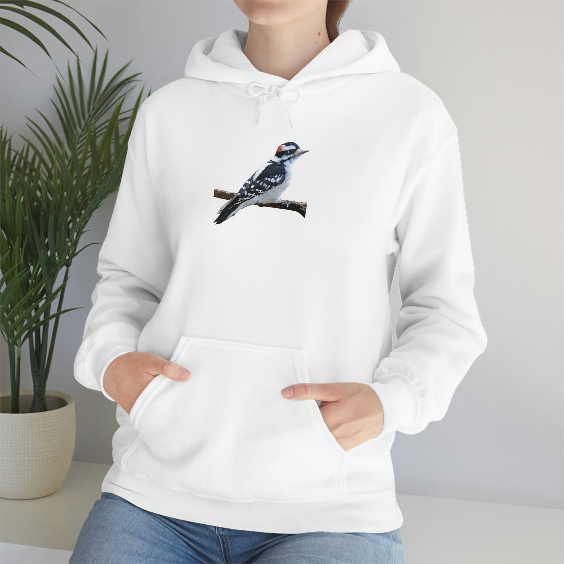 Downy Woodpecker (PS Dry Brush) Heavy Blend Hooded Sweatshirt, Birds, Birding, Birder, Bird Watching, Bird Watcher, Birdwatcher Gift