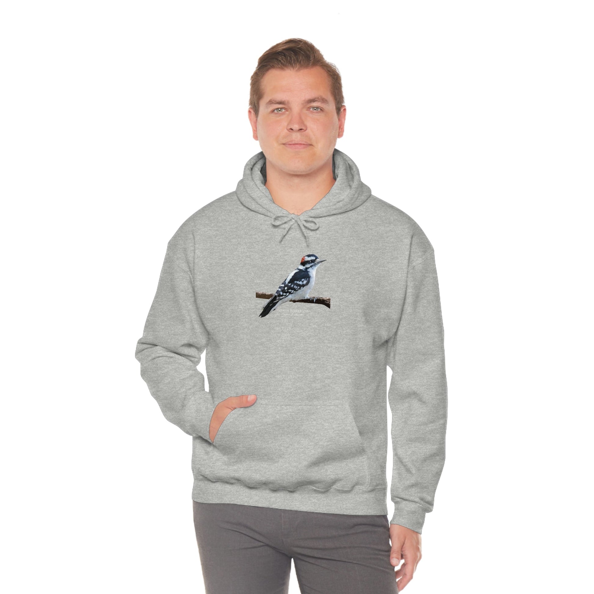 Downy Woodpecker (PS Dry Brush) Heavy Blend Hooded Sweatshirt, Birds, Birding, Birder, Bird Watching, Bird Watcher, Birdwatcher Gift