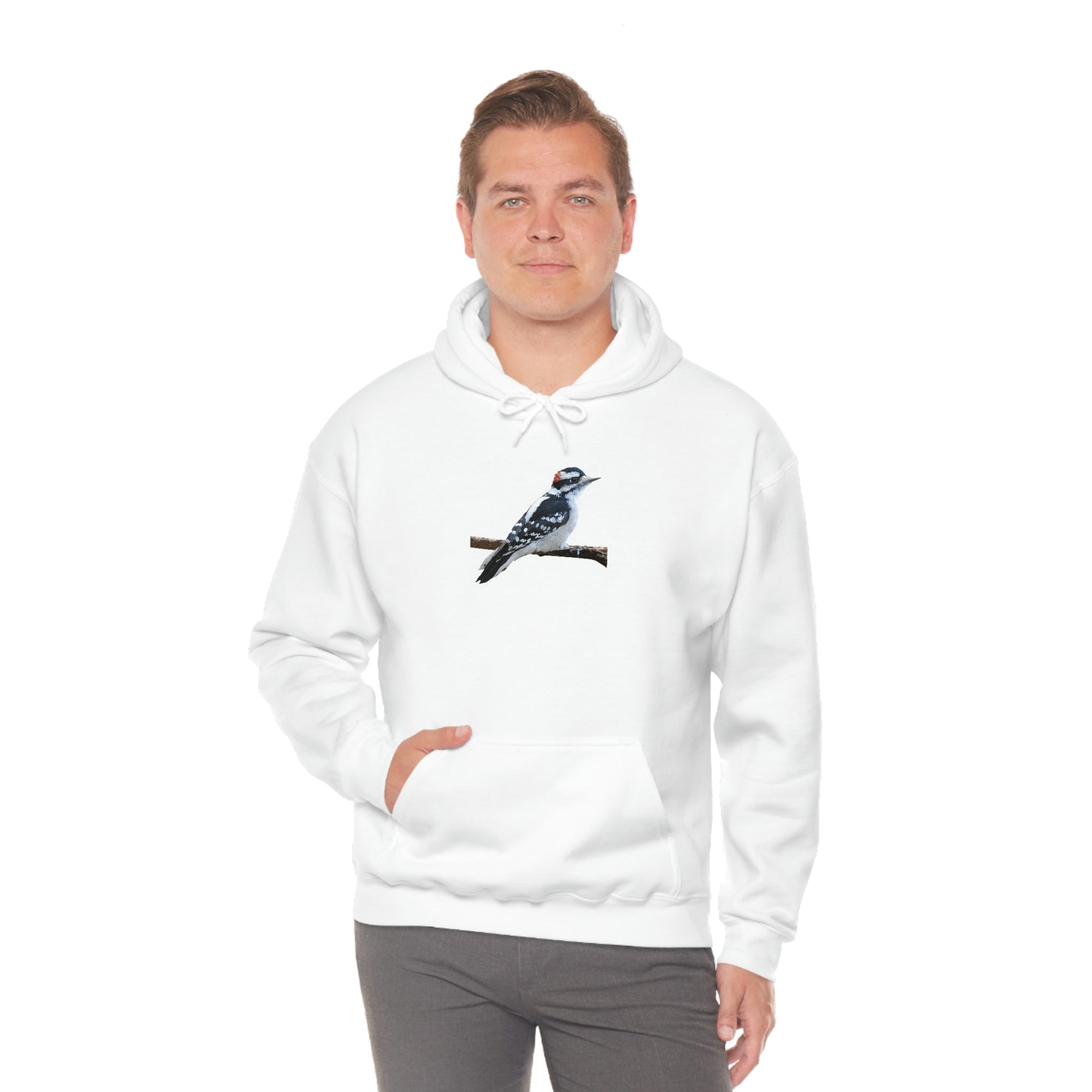Downy Woodpecker (PS Dry Brush) Heavy Blend Hooded Sweatshirt, Birds, Birding, Birder, Bird Watching, Bird Watcher, Birdwatcher Gift