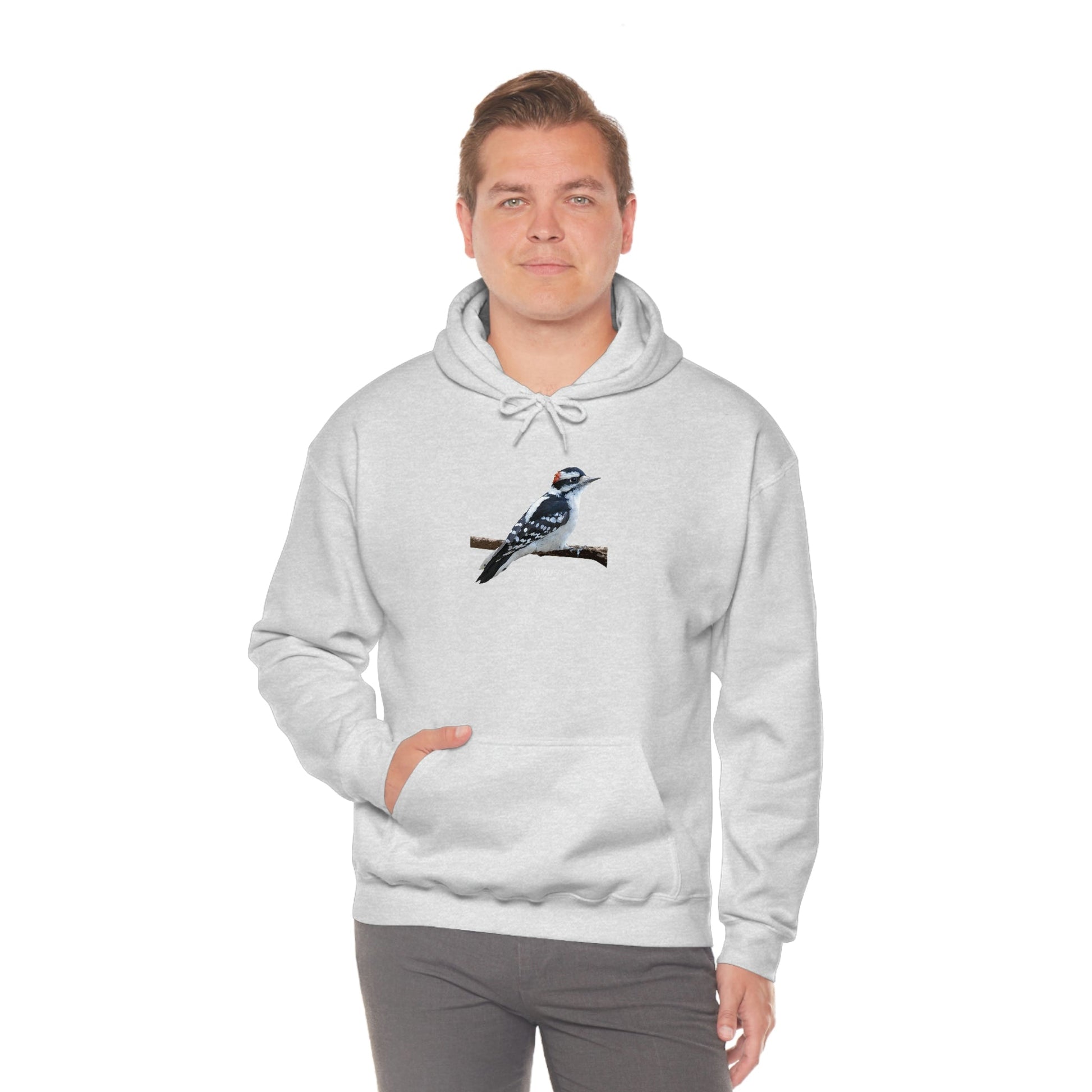 Downy Woodpecker (PS Dry Brush) Heavy Blend Hooded Sweatshirt, Birds, Birding, Birder, Bird Watching, Bird Watcher, Birdwatcher Gift