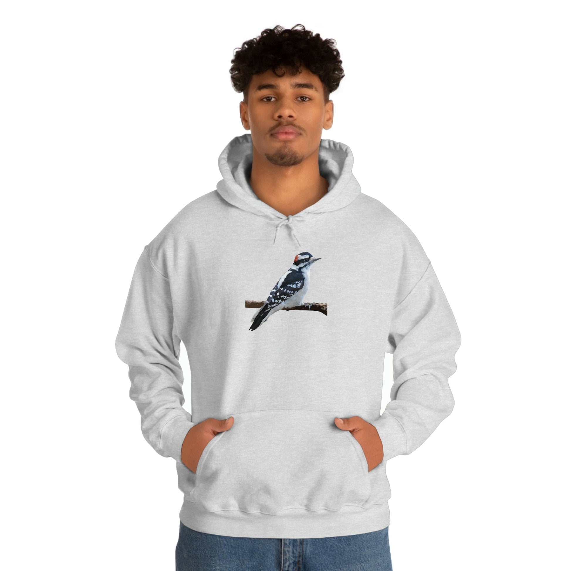 Downy Woodpecker (PS Dry Brush) Heavy Blend Hooded Sweatshirt, Birds, Birding, Birder, Bird Watching, Bird Watcher, Birdwatcher Gift