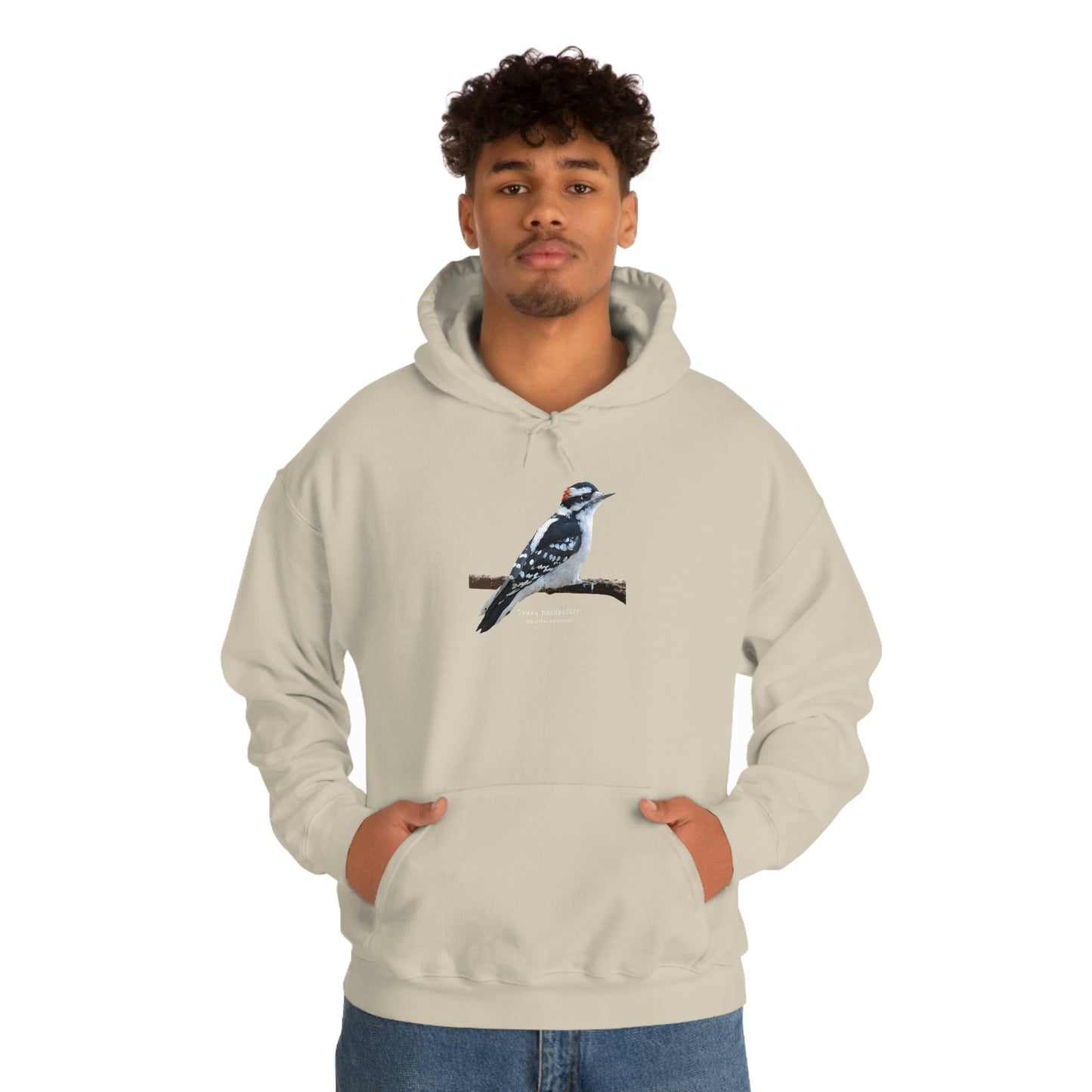Downy Woodpecker (PS Dry Brush) Heavy Blend Hooded Sweatshirt, Birds, Birding, Birder, Bird Watching, Bird Watcher, Birdwatcher Gift