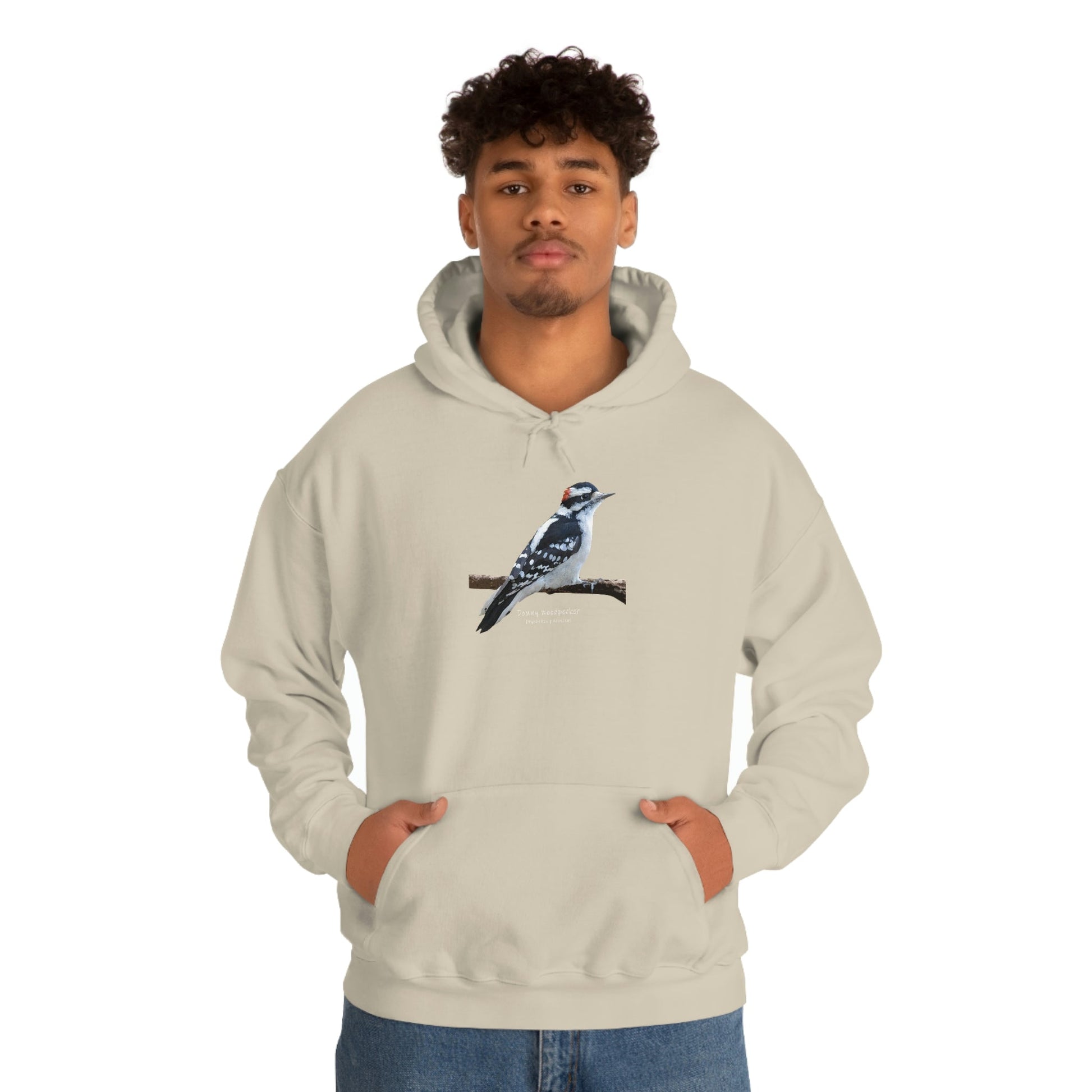 Downy Woodpecker (PS Dry Brush) Heavy Blend Hooded Sweatshirt, Birds, Birding, Birder, Bird Watching, Bird Watcher, Birdwatcher Gift