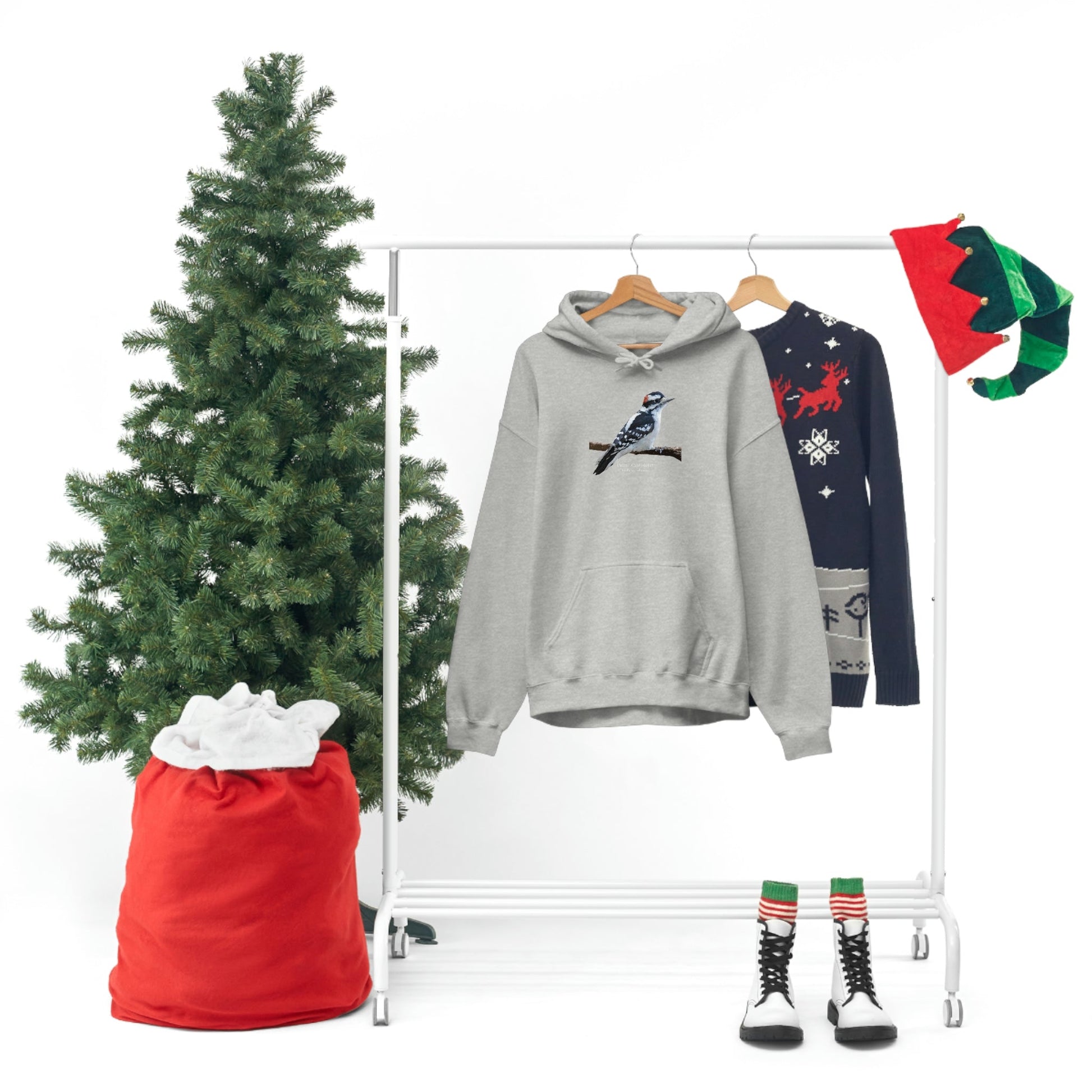 Downy Woodpecker (PS Dry Brush) Heavy Blend Hooded Sweatshirt, Birds, Birding, Birder, Bird Watching, Bird Watcher, Birdwatcher Gift
