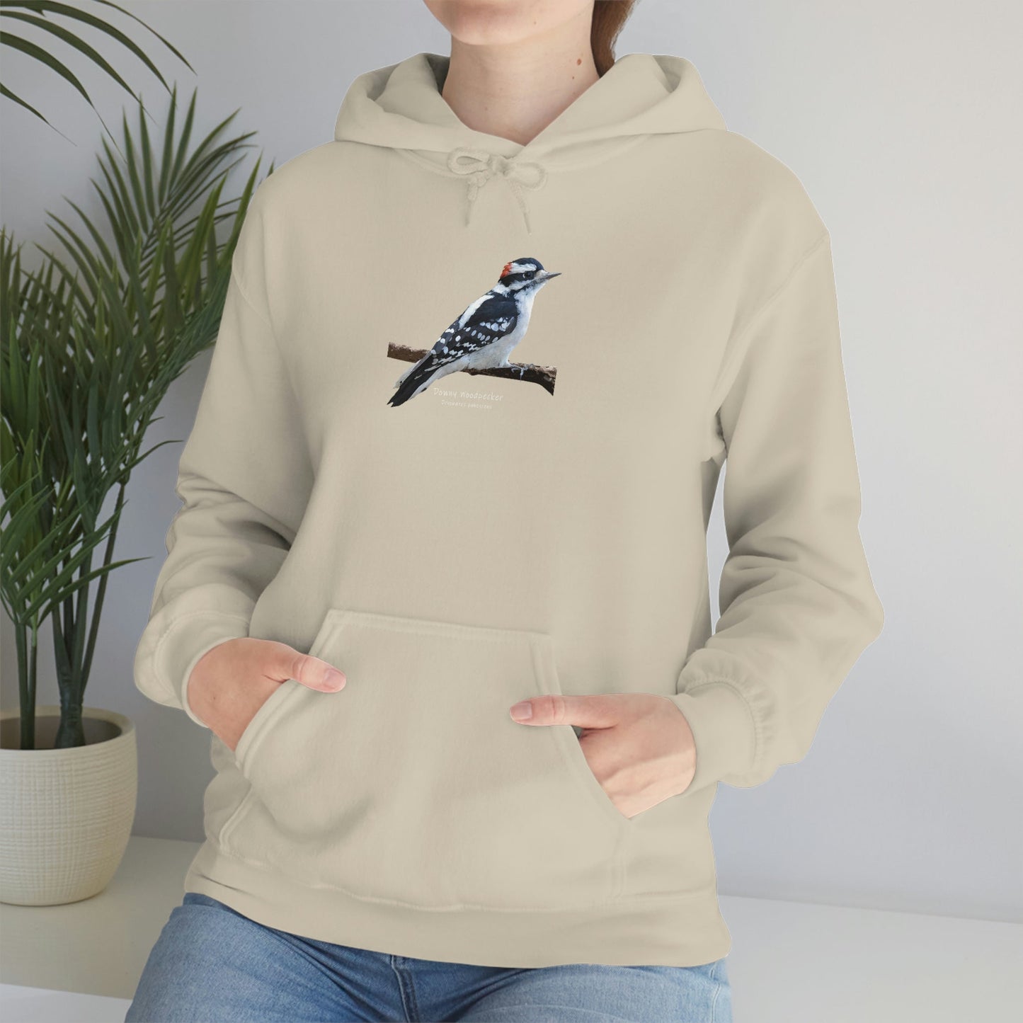 Downy Woodpecker (PS Dry Brush) Heavy Blend Hooded Sweatshirt, Birds, Birding, Birder, Bird Watching, Bird Watcher, Birdwatcher Gift
