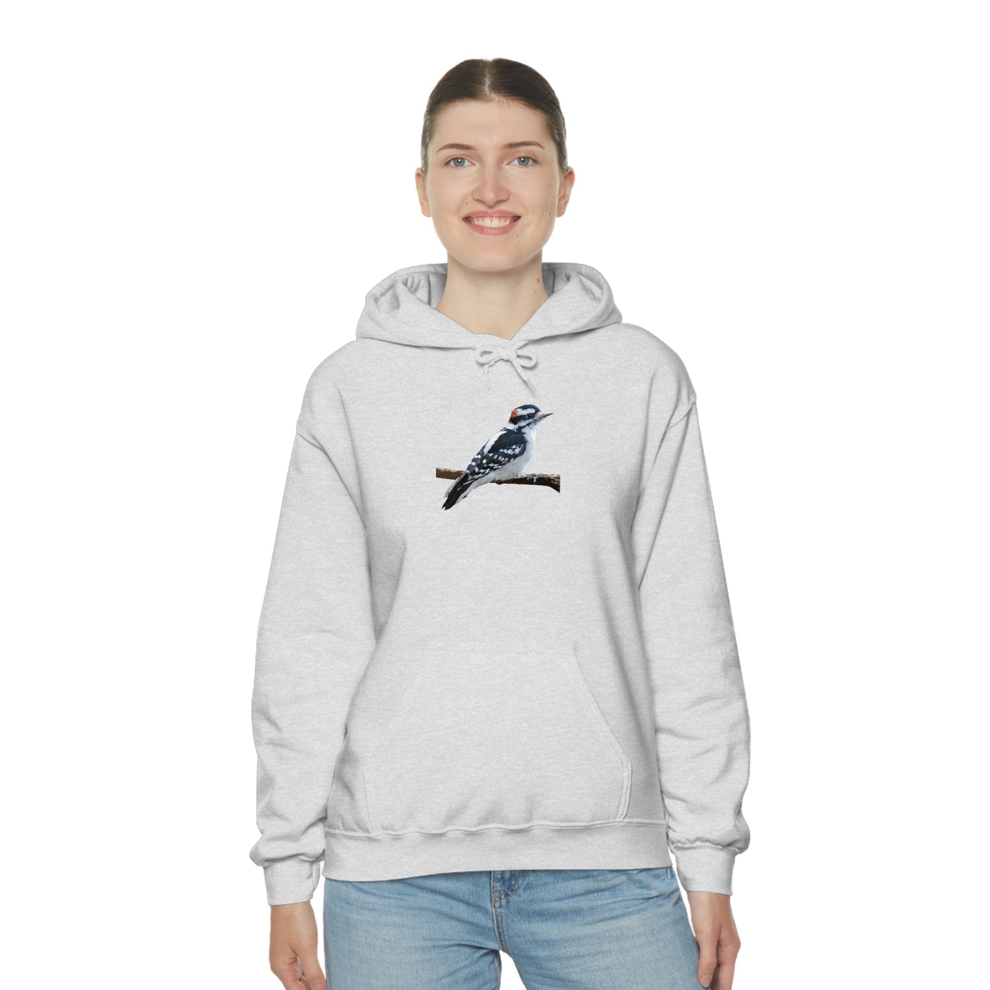 Downy Woodpecker (PS Dry Brush) Heavy Blend Hooded Sweatshirt, Birds, Birding, Birder, Bird Watching, Bird Watcher, Birdwatcher Gift