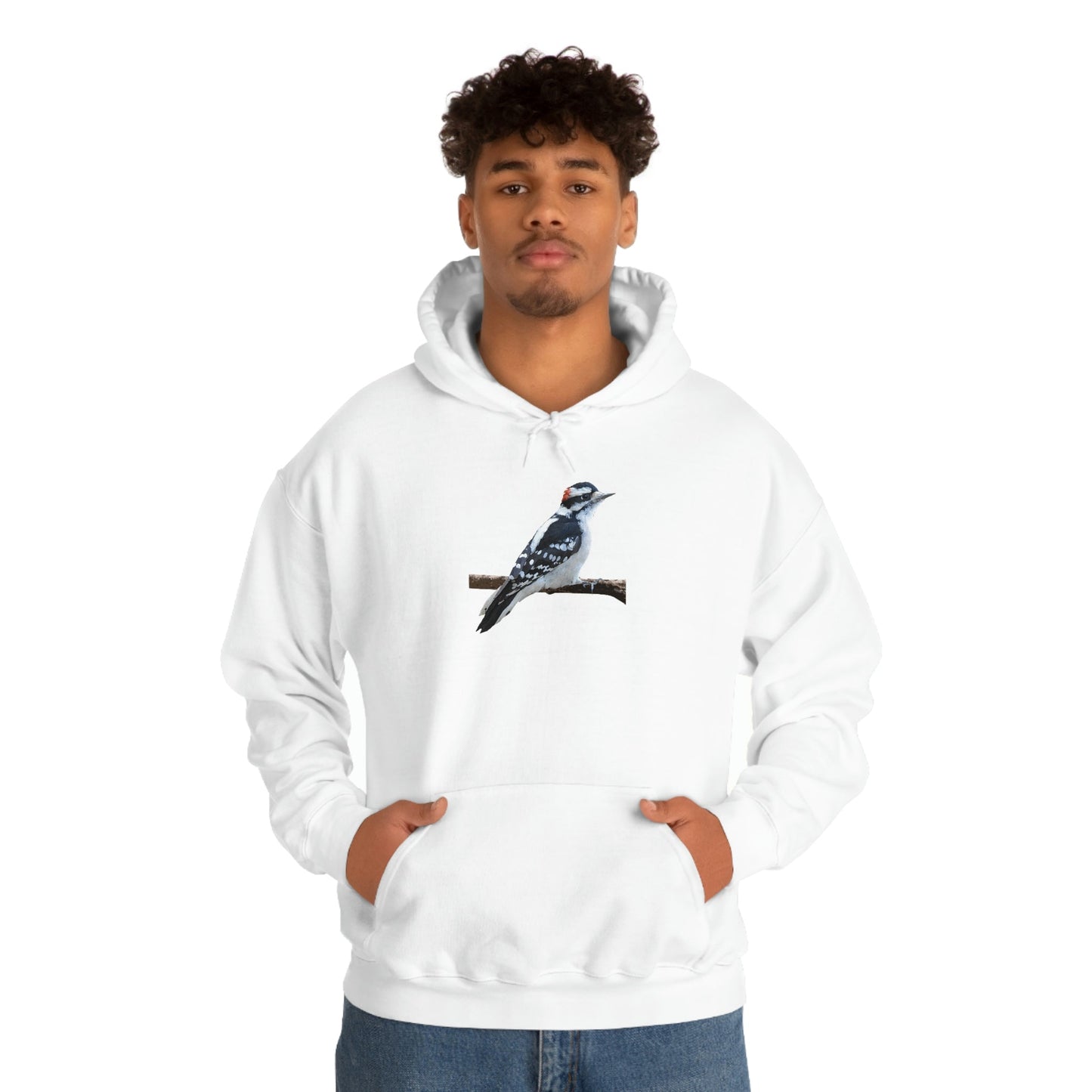 Downy Woodpecker (PS Dry Brush) Heavy Blend Hooded Sweatshirt, Birds, Birding, Birder, Bird Watching, Bird Watcher, Birdwatcher Gift