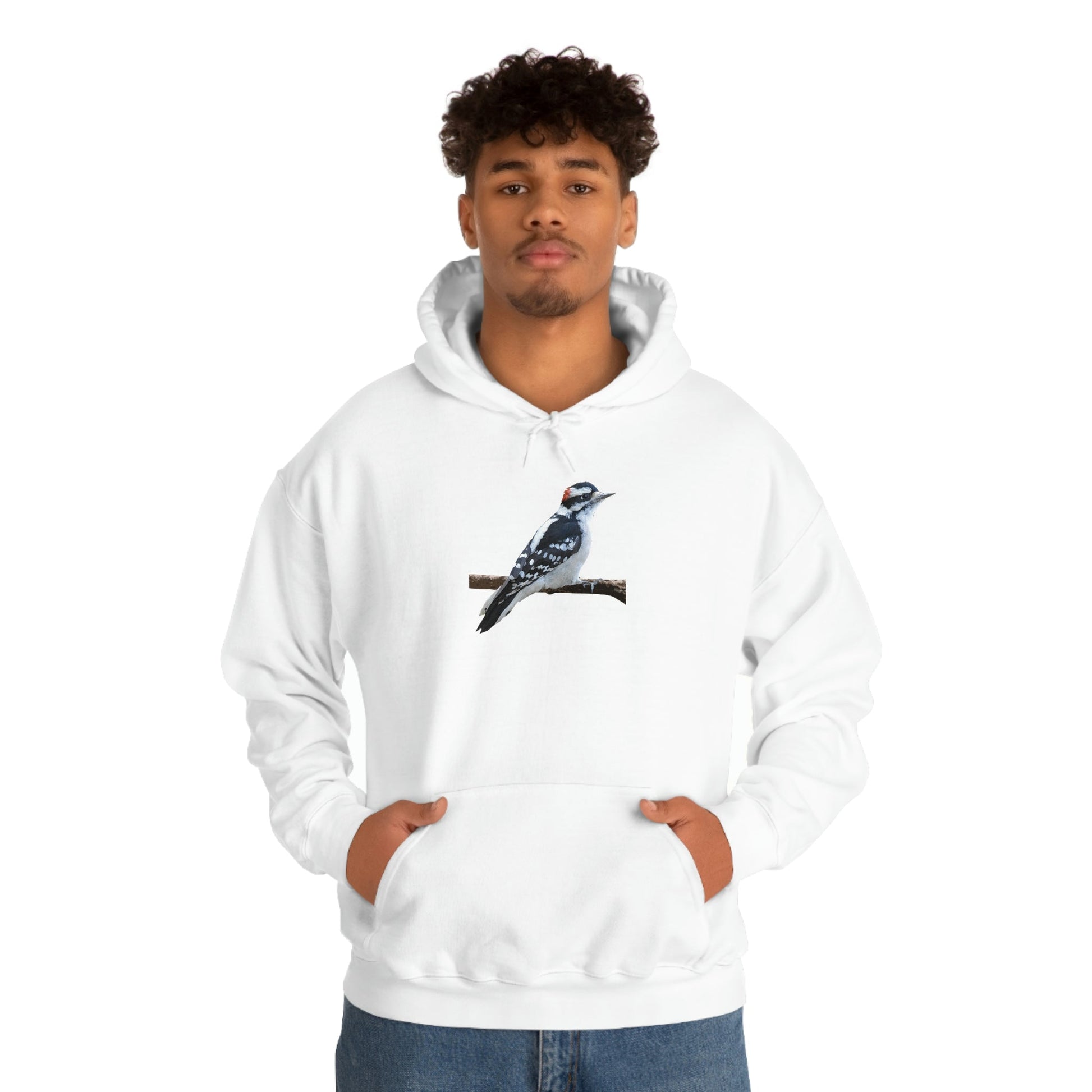 Downy Woodpecker (PS Dry Brush) Heavy Blend Hooded Sweatshirt, Birds, Birding, Birder, Bird Watching, Bird Watcher, Birdwatcher Gift
