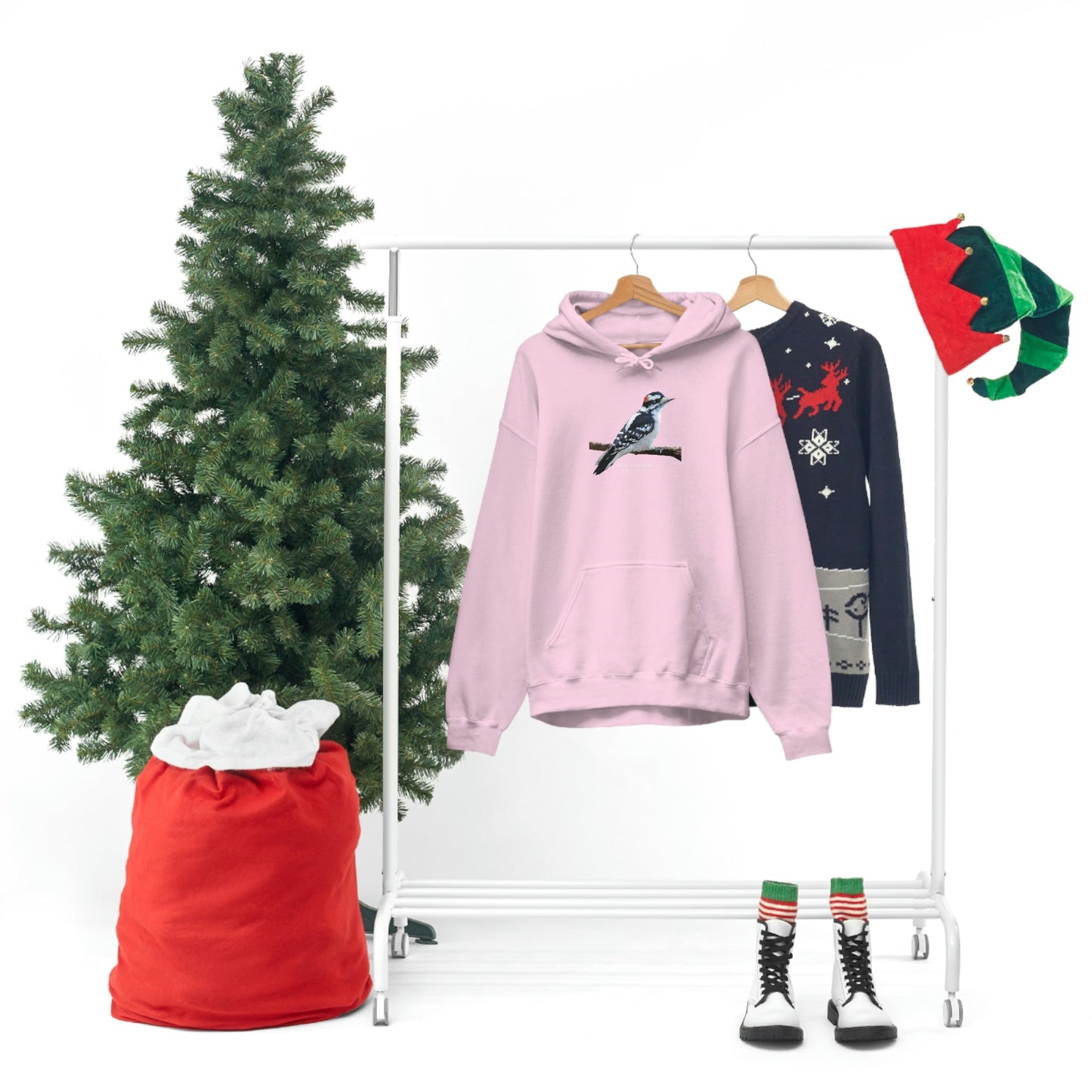 Downy Woodpecker (PS Dry Brush) Heavy Blend Hooded Sweatshirt, Birds, Birding, Birder, Bird Watching, Bird Watcher, Birdwatcher Gift