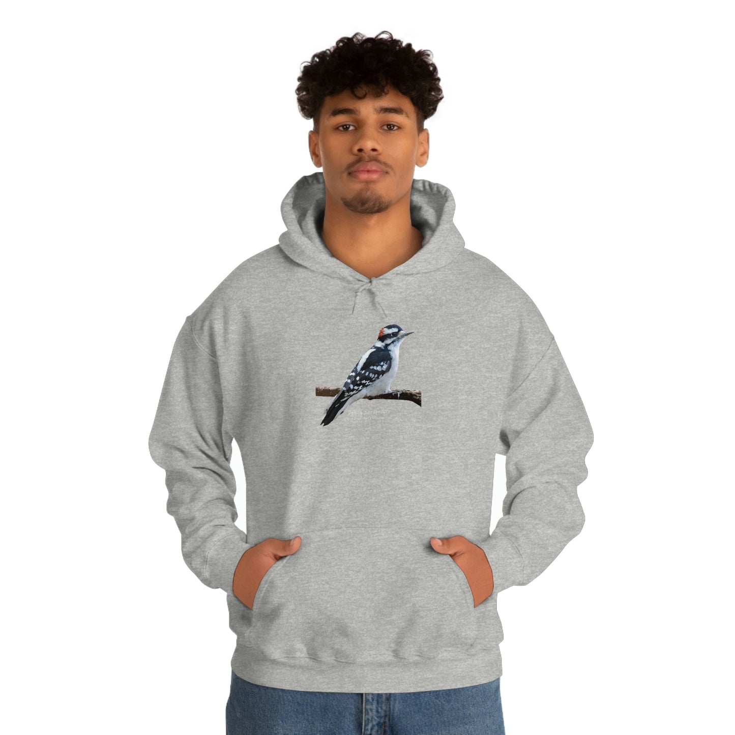 Downy Woodpecker (PS Dry Brush) Heavy Blend Hooded Sweatshirt, Birds, Birding, Birder, Bird Watching, Bird Watcher, Birdwatcher Gift