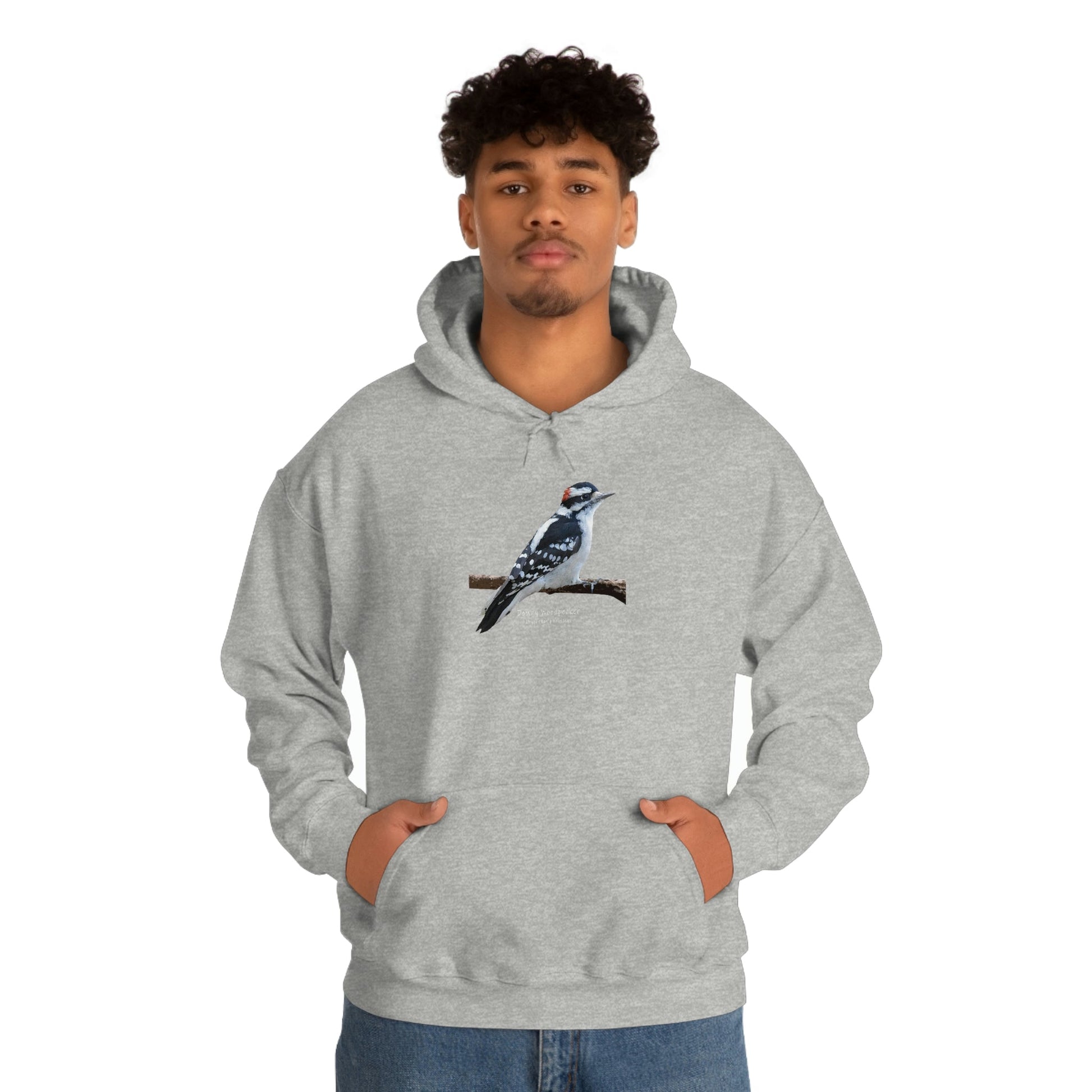 Downy Woodpecker (PS Dry Brush) Heavy Blend Hooded Sweatshirt, Birds, Birding, Birder, Bird Watching, Bird Watcher, Birdwatcher Gift