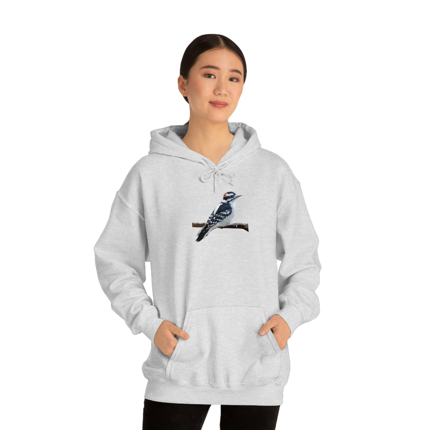 Downy Woodpecker (PS Dry Brush) Heavy Blend Hooded Sweatshirt, Birds, Birding, Birder, Bird Watching, Bird Watcher, Birdwatcher Gift