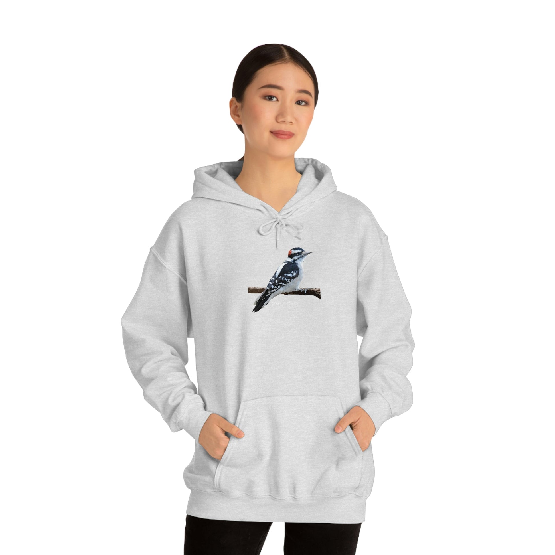 Downy Woodpecker (PS Dry Brush) Heavy Blend Hooded Sweatshirt, Birds, Birding, Birder, Bird Watching, Bird Watcher, Birdwatcher Gift