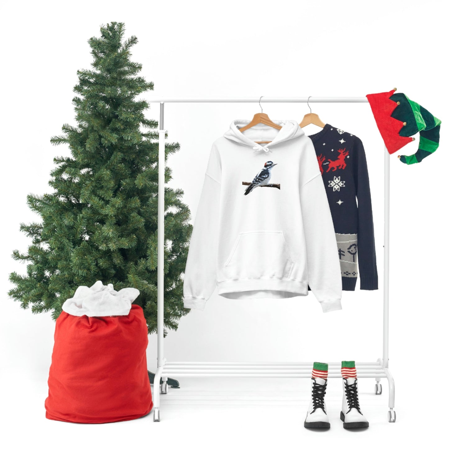 Downy Woodpecker (PS Dry Brush) Heavy Blend Hooded Sweatshirt, Birds, Birding, Birder, Bird Watching, Bird Watcher, Birdwatcher Gift