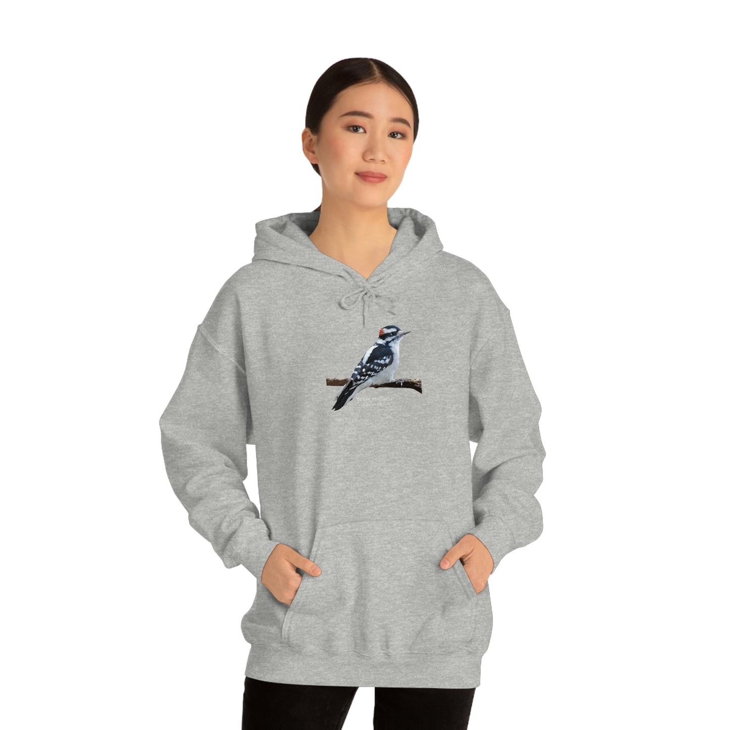 Downy Woodpecker (PS Dry Brush) Heavy Blend Hooded Sweatshirt, Birds, Birding, Birder, Bird Watching, Bird Watcher, Birdwatcher Gift