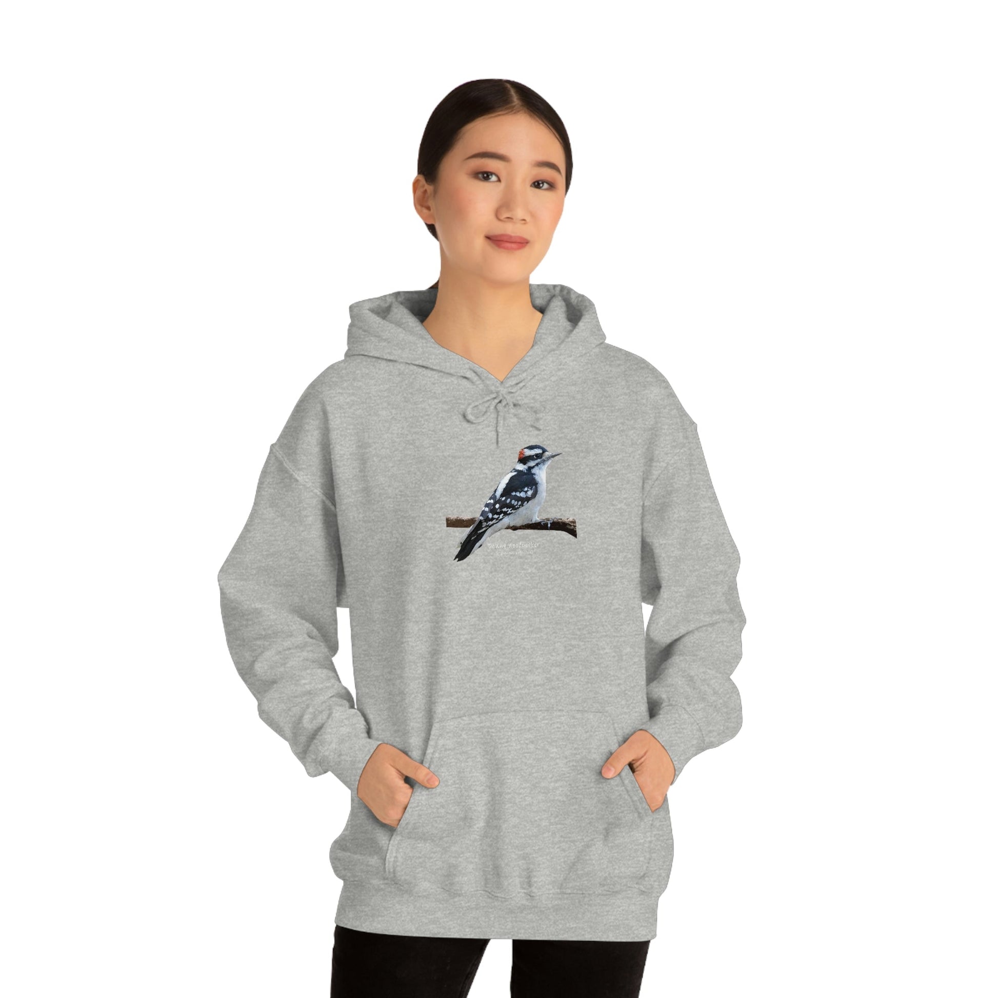 Downy Woodpecker (PS Dry Brush) Heavy Blend Hooded Sweatshirt, Birds, Birding, Birder, Bird Watching, Bird Watcher, Birdwatcher Gift