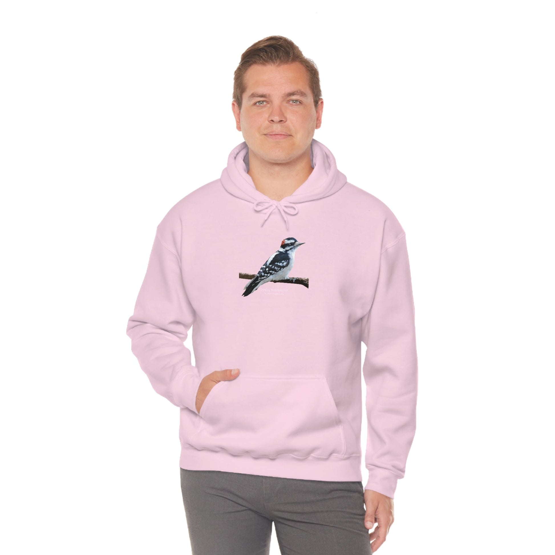 Downy Woodpecker (PS Dry Brush) Heavy Blend Hooded Sweatshirt, Birds, Birding, Birder, Bird Watching, Bird Watcher, Birdwatcher Gift