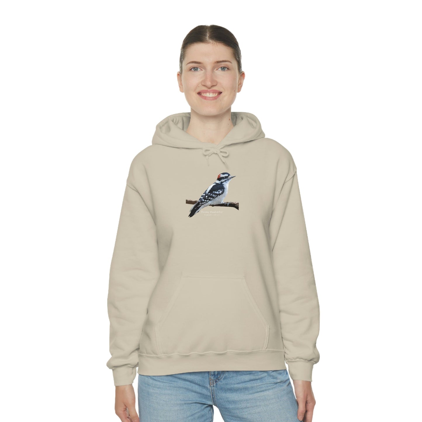 Downy Woodpecker (PS Dry Brush) Heavy Blend Hooded Sweatshirt, Birds, Birding, Birder, Bird Watching, Bird Watcher, Birdwatcher Gift