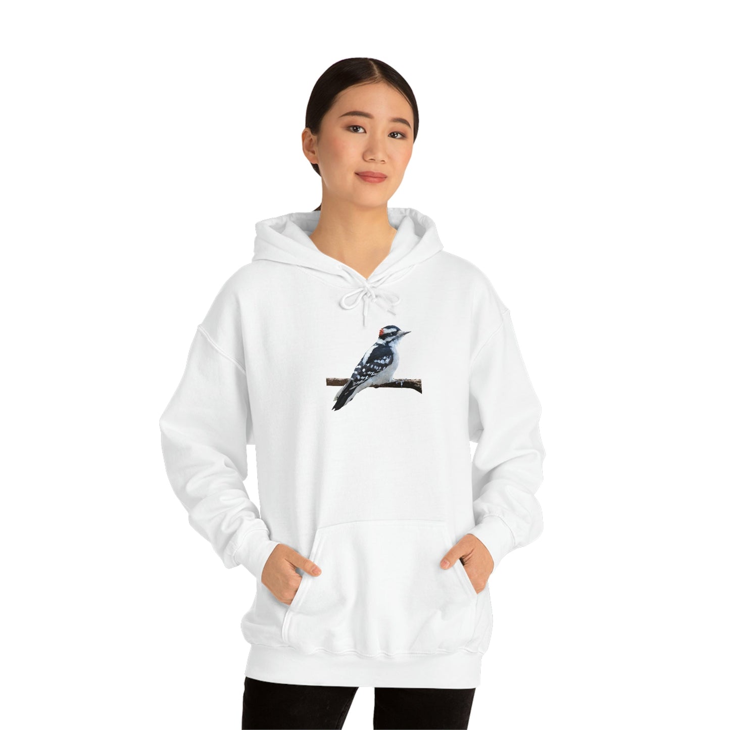 Downy Woodpecker (PS Dry Brush) Heavy Blend Hooded Sweatshirt, Birds, Birding, Birder, Bird Watching, Bird Watcher, Birdwatcher Gift