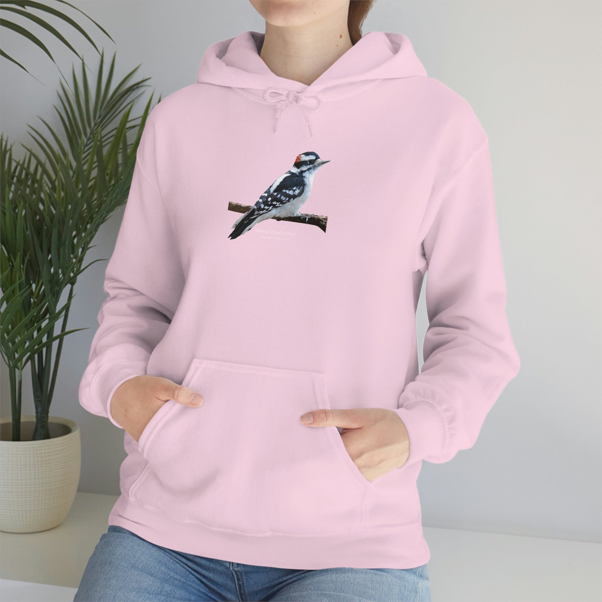 Downy Woodpecker (PS Dry Brush) Heavy Blend Hooded Sweatshirt, Birds, Birding, Birder, Bird Watching, Bird Watcher, Birdwatcher Gift