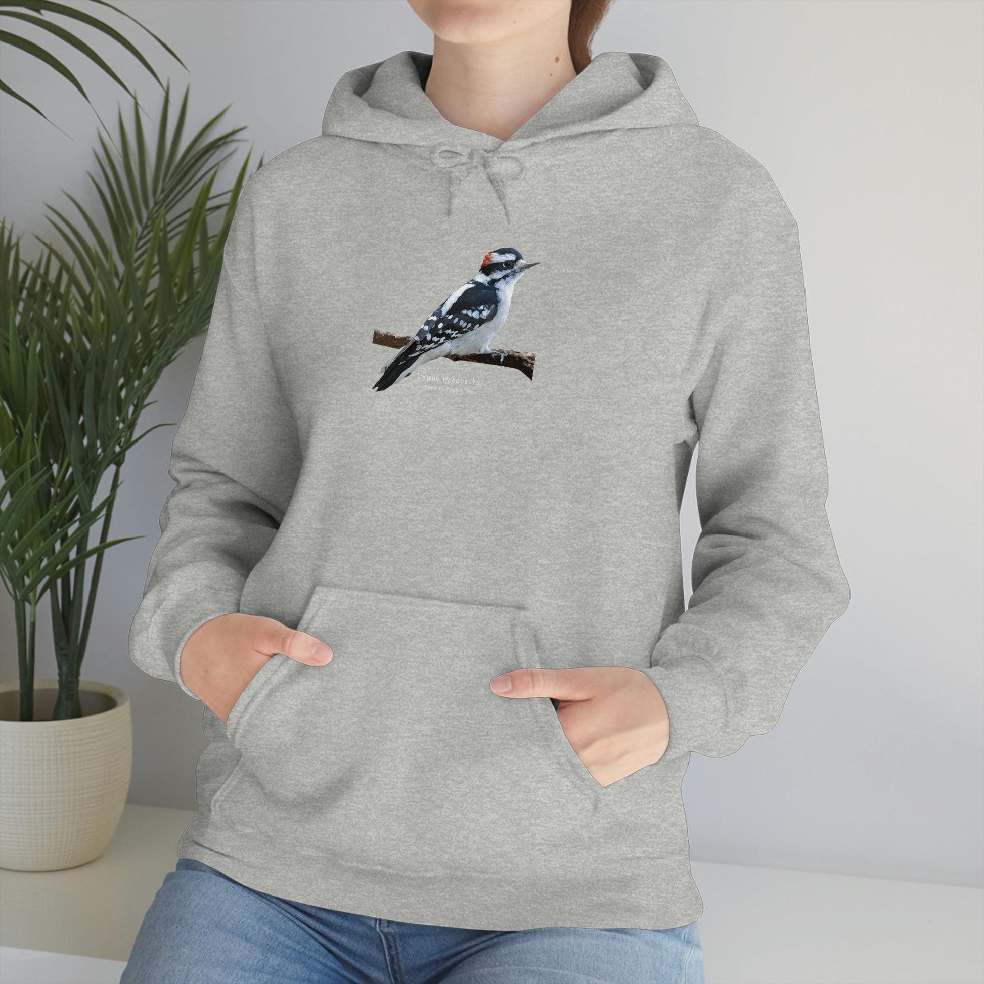 Downy Woodpecker (PS Dry Brush) Heavy Blend Hooded Sweatshirt, Birds, Birding, Birder, Bird Watching, Bird Watcher, Birdwatcher Gift