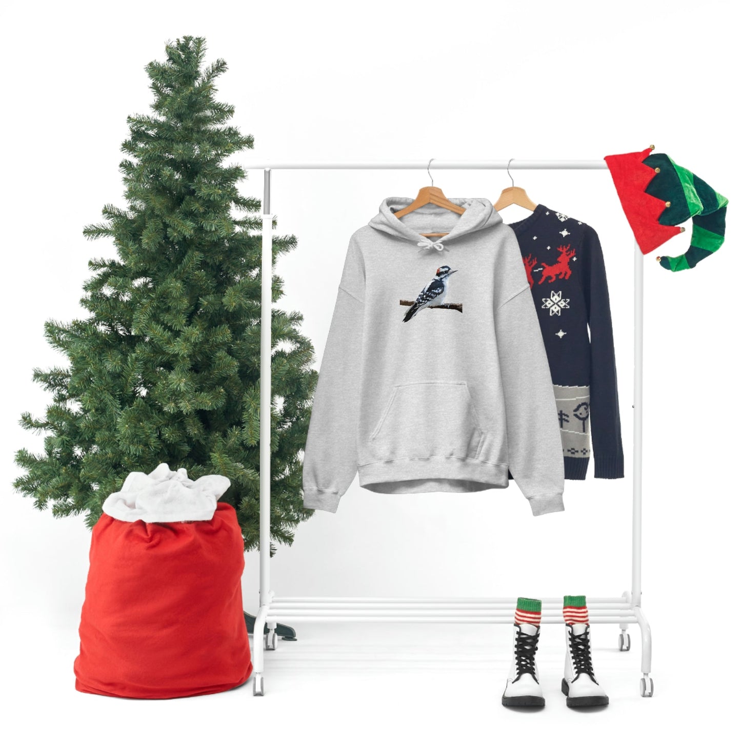 Downy Woodpecker (PS Dry Brush) Heavy Blend Hooded Sweatshirt, Birds, Birding, Birder, Bird Watching, Bird Watcher, Birdwatcher Gift