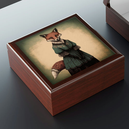 Early American Fox Mom Jewelry Box