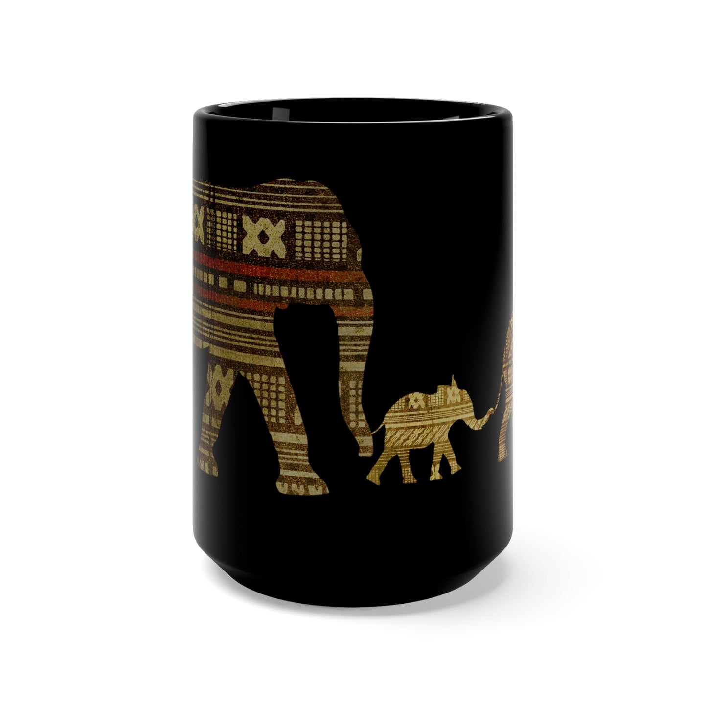 Elephant Family Black Mug 15oz | Elephant Mother and Baby Meeting Father Elephant