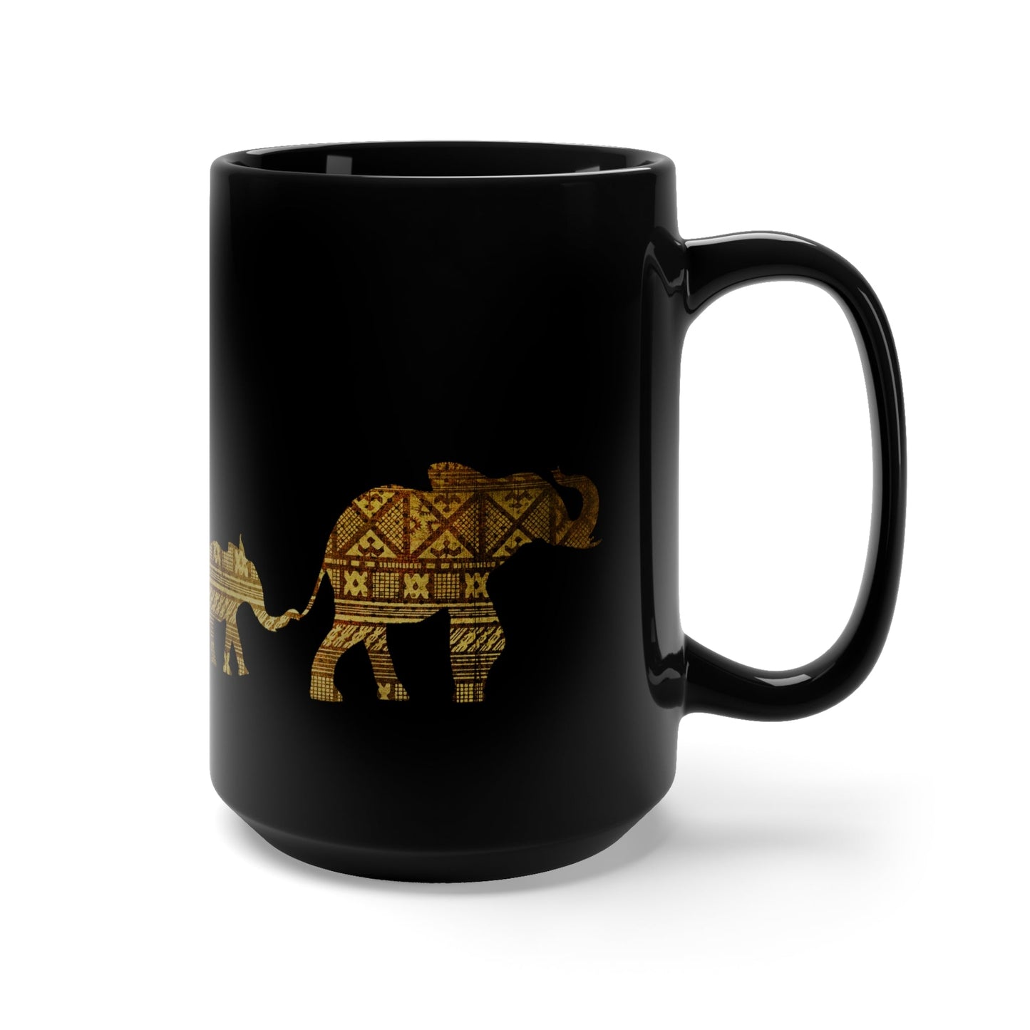 Elephant Family Black Mug 15oz | Elephant Mother and Baby Meeting Father Elephant