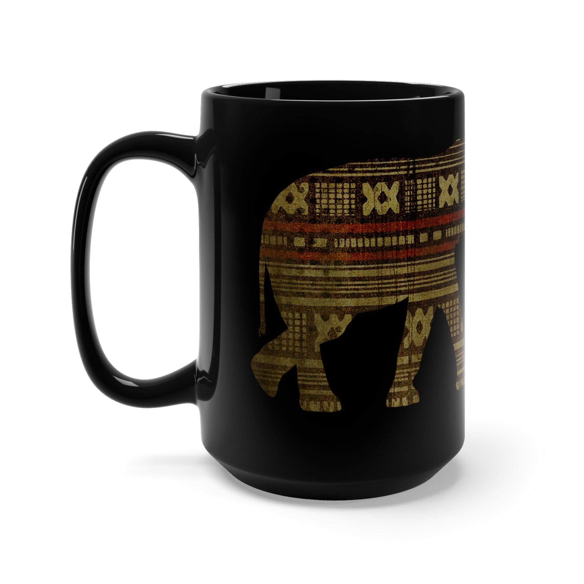 Elephant Family Black Mug 15oz | Elephant Mother and Baby Meeting Father Elephant