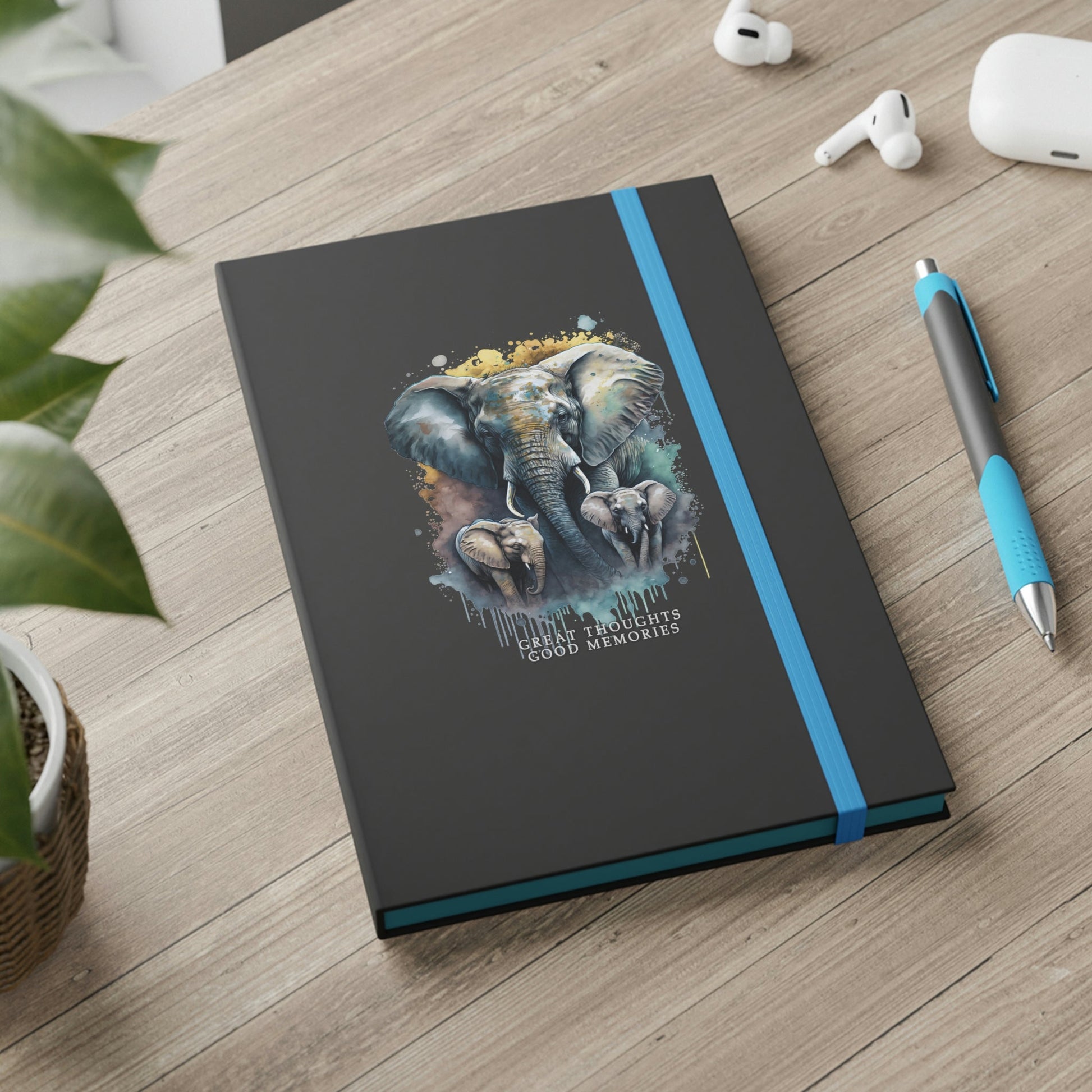 Elephant "Great Thoughts, Good Memories" Color Contrast Notebook Journal - Ruled