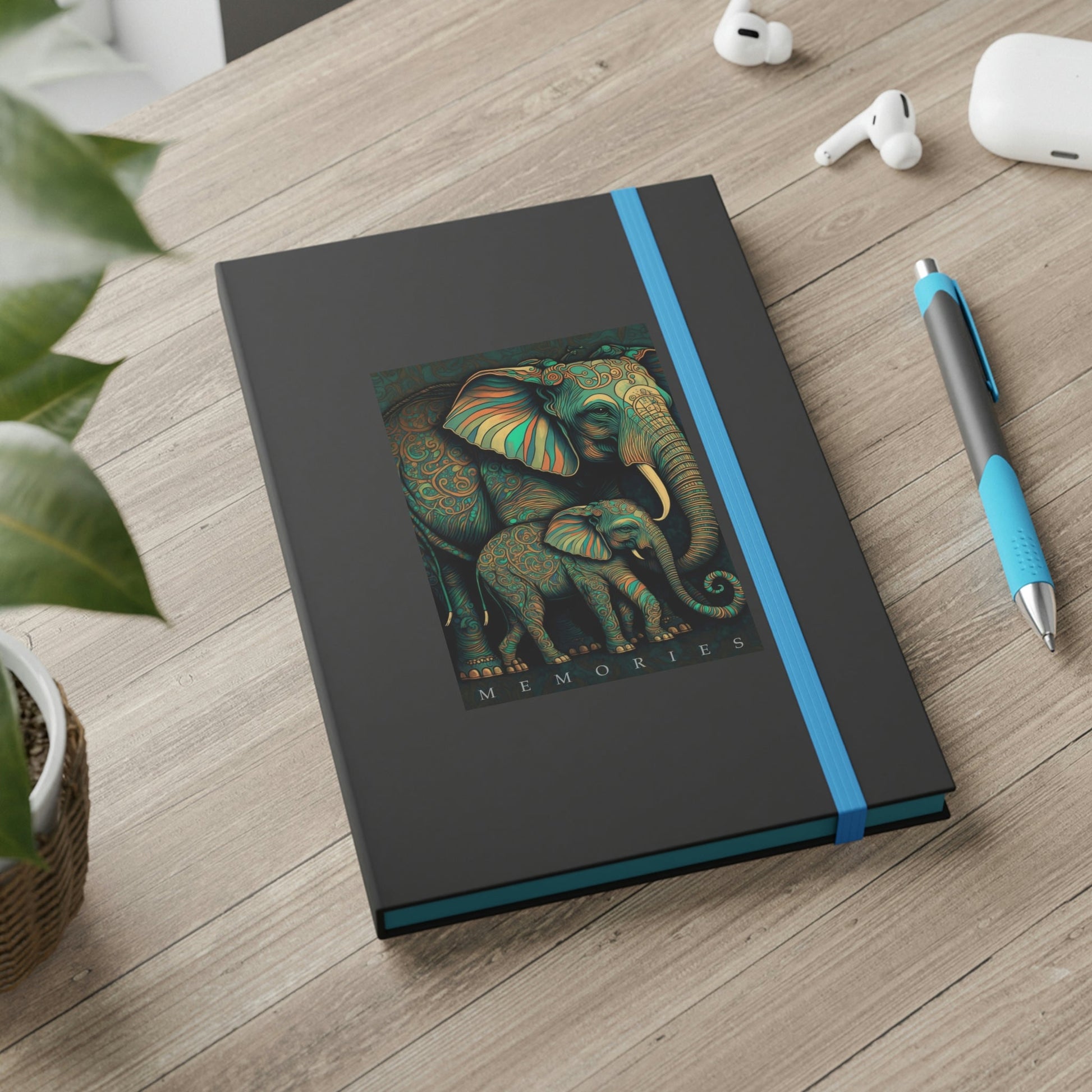 Elephant "Memories" Color Contrast Notebook Journal - Ruled