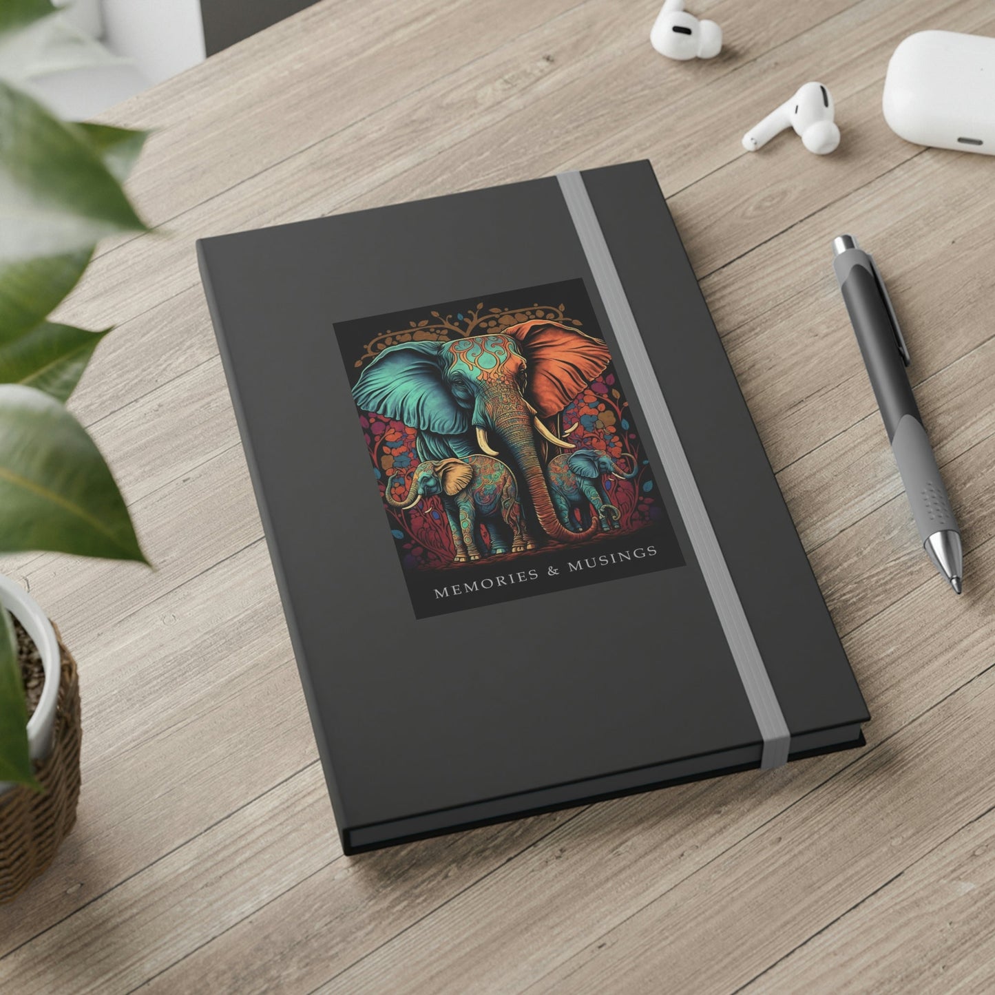 Elephant "Memories & Musings" Color Contrast Notebook Journal - Ruled