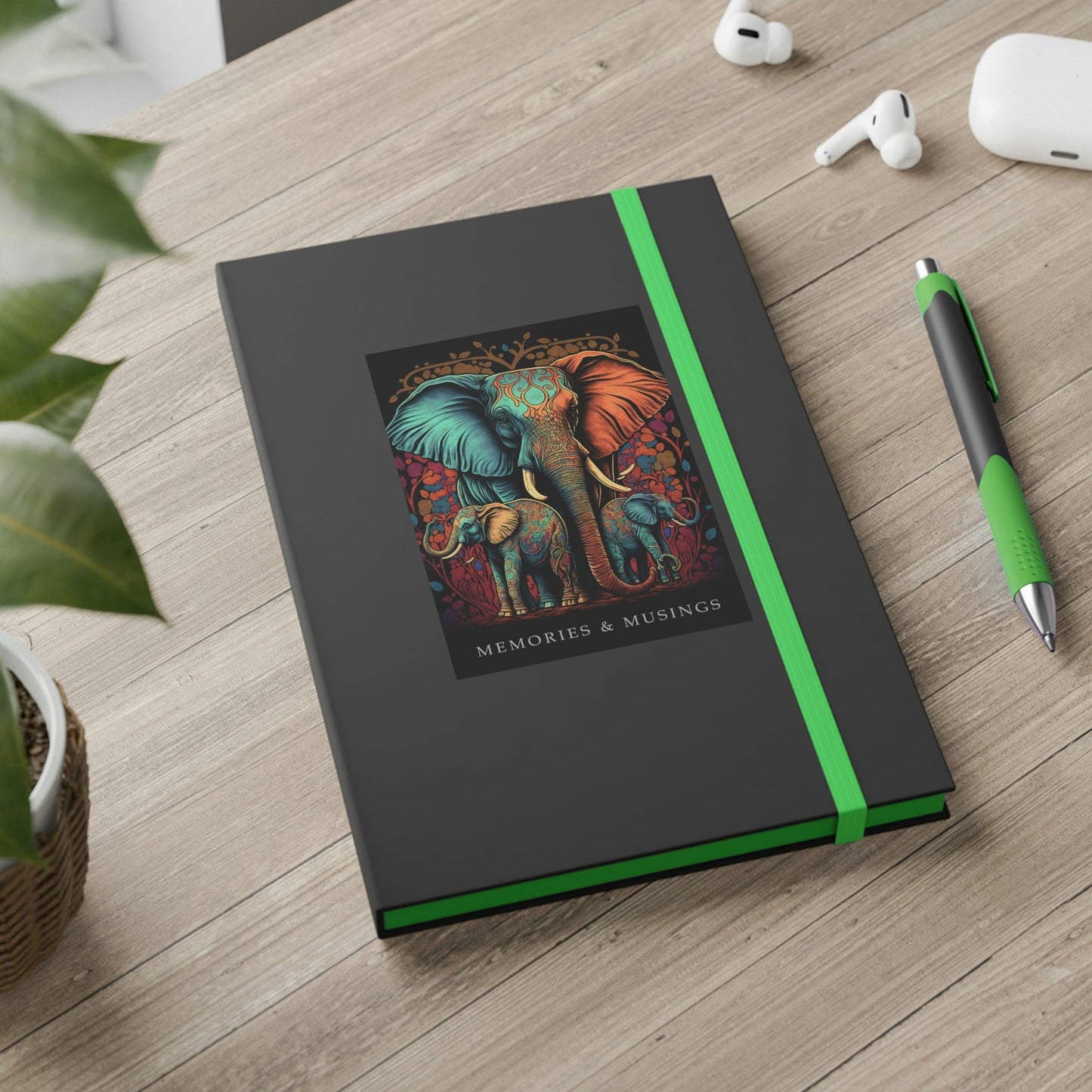 Elephant "Memories & Musings" Color Contrast Notebook Journal - Ruled