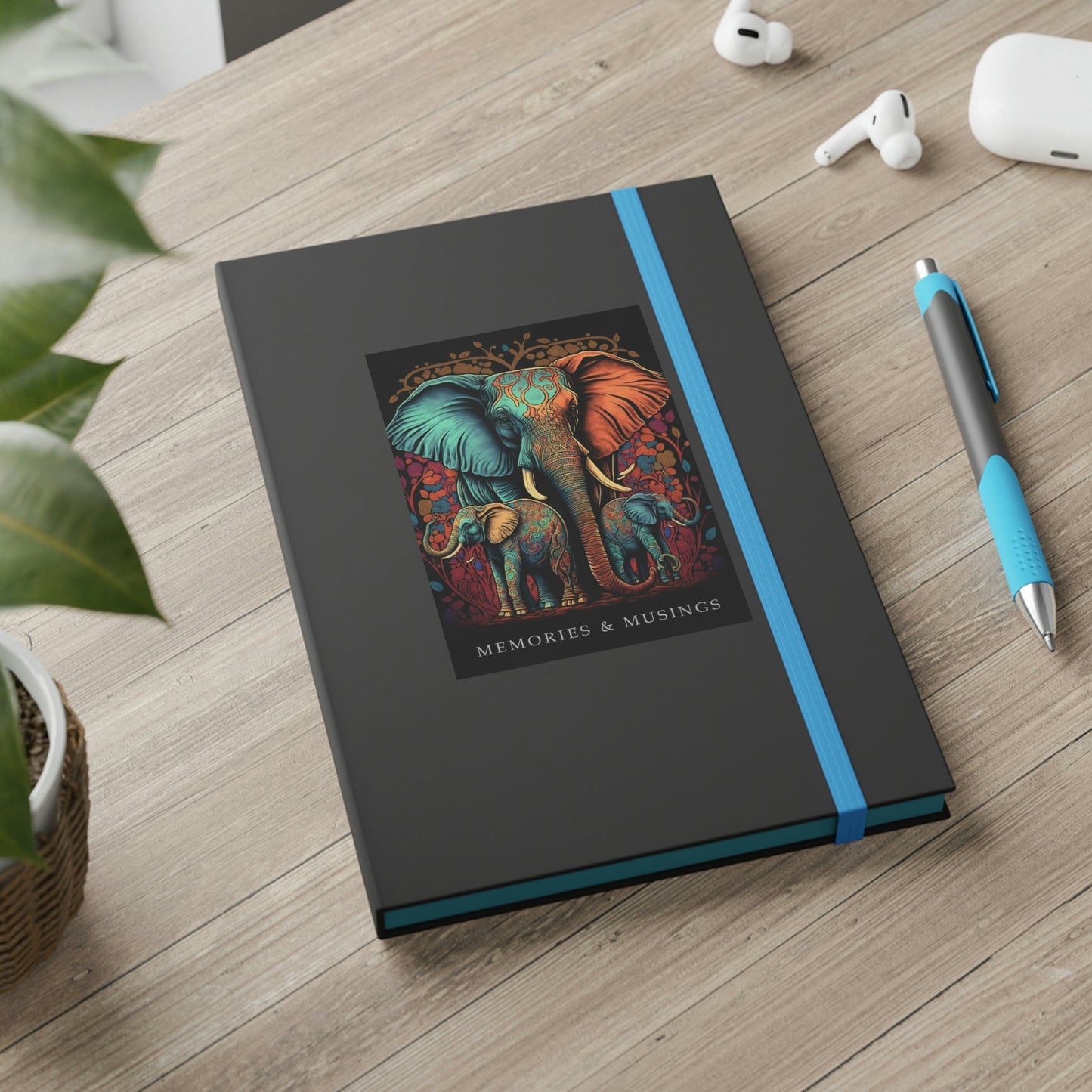 Elephant "Memories & Musings" Color Contrast Notebook Journal - Ruled
