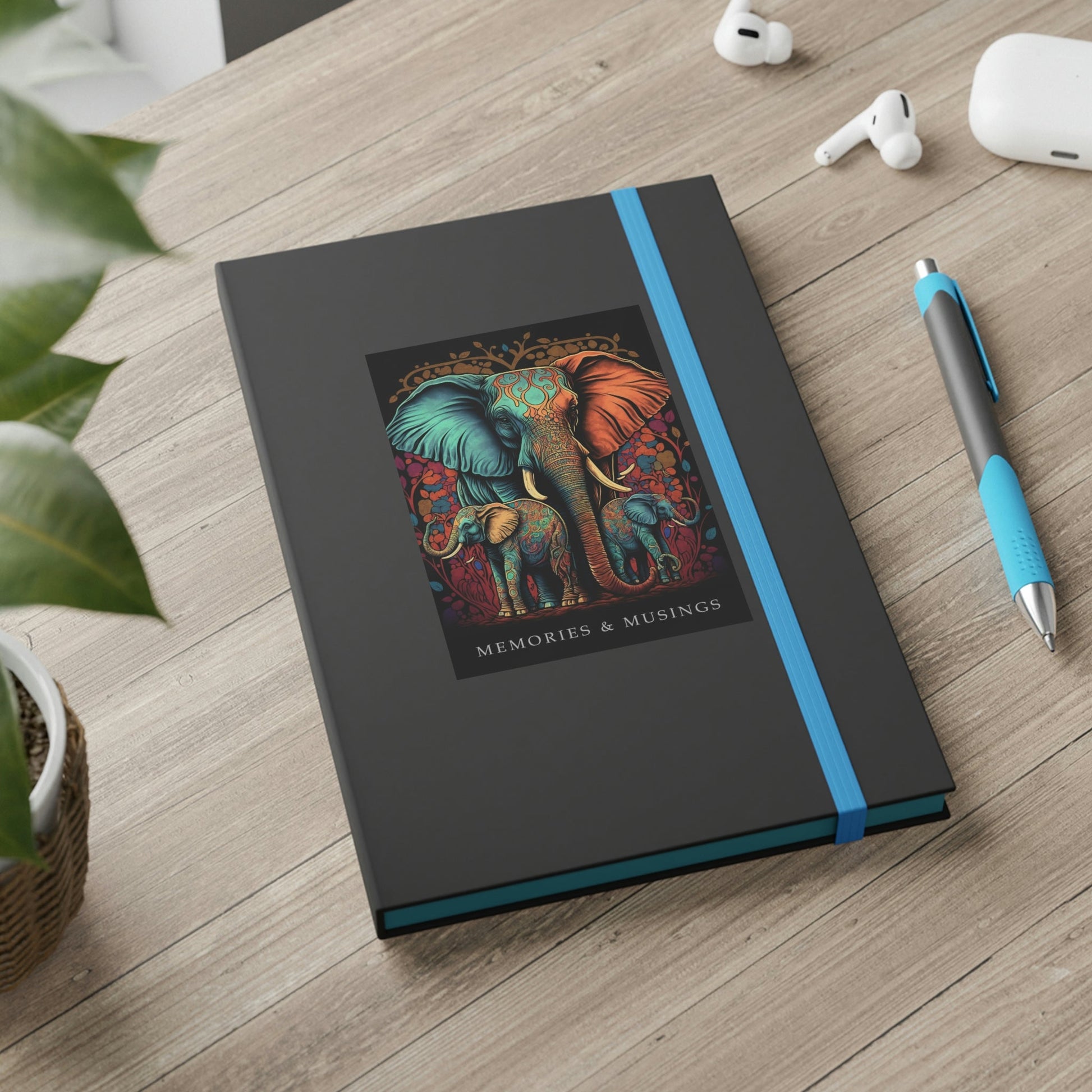Elephant "Memories & Musings" Color Contrast Notebook Journal - Ruled