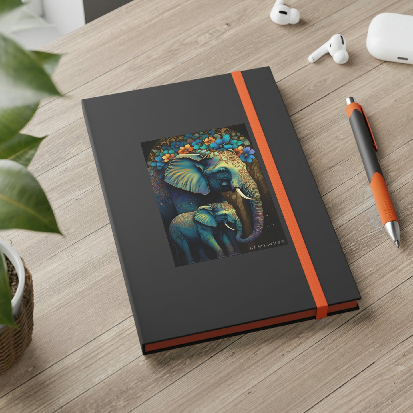 Elephant "Remember" Color Contrast Notebook Journal - Ruled