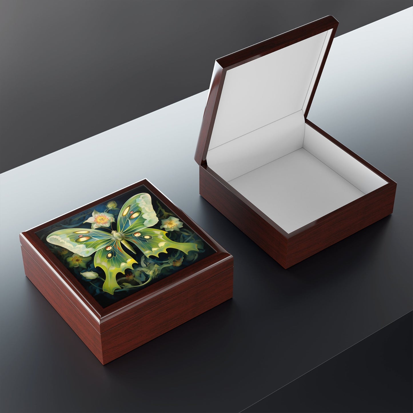 Fanciful Version of a Luna Moth Jewelry Keepsake Trinkets Box