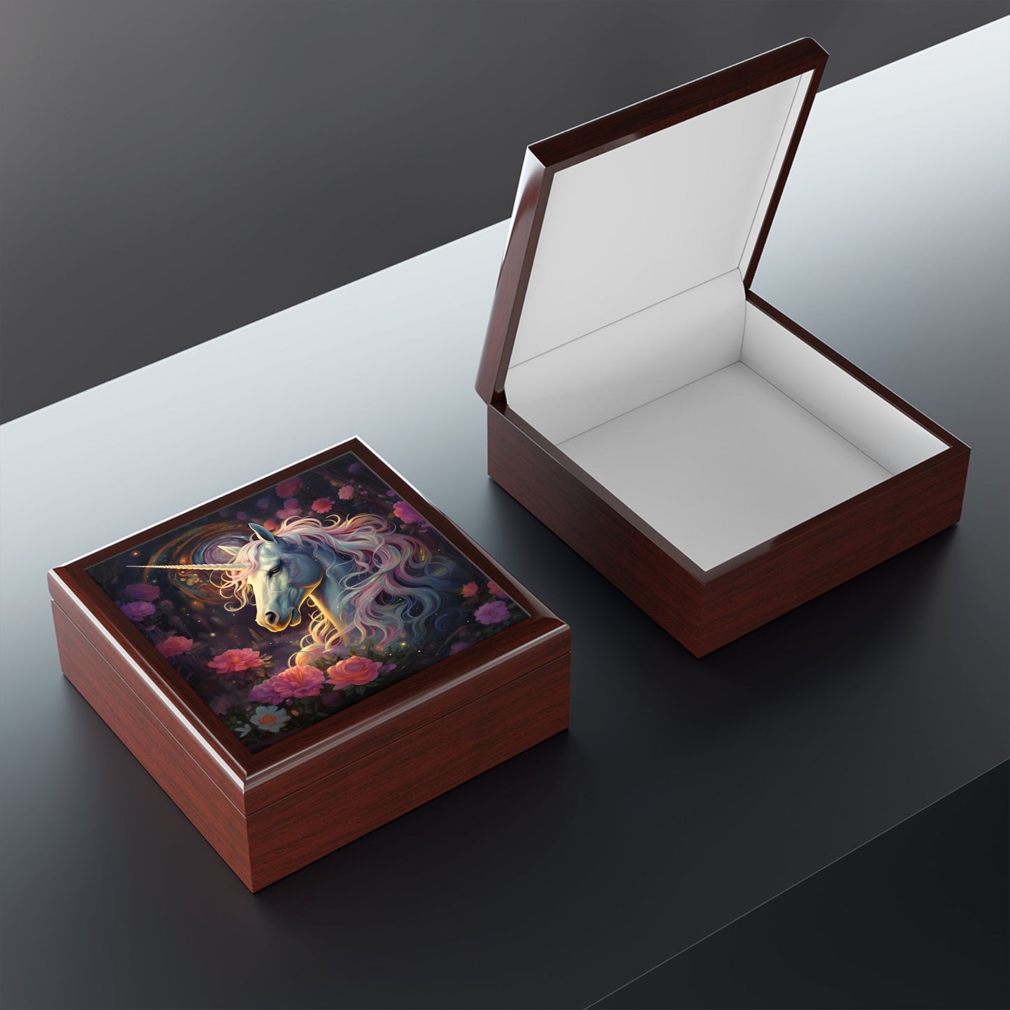 Fantasy Floral Unicorn Jewelry Box