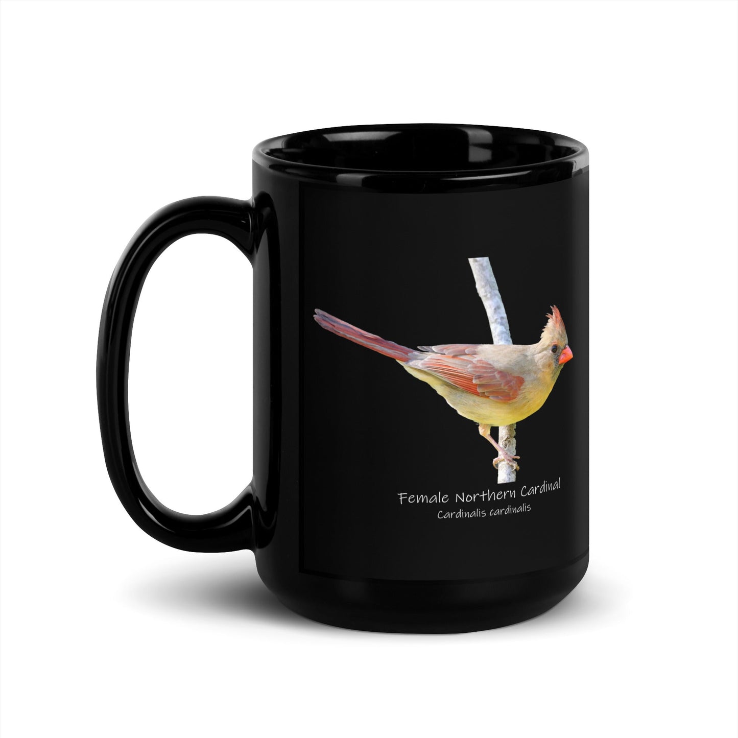 Female Northern Cardinal Black Glossy Ceramic Mug