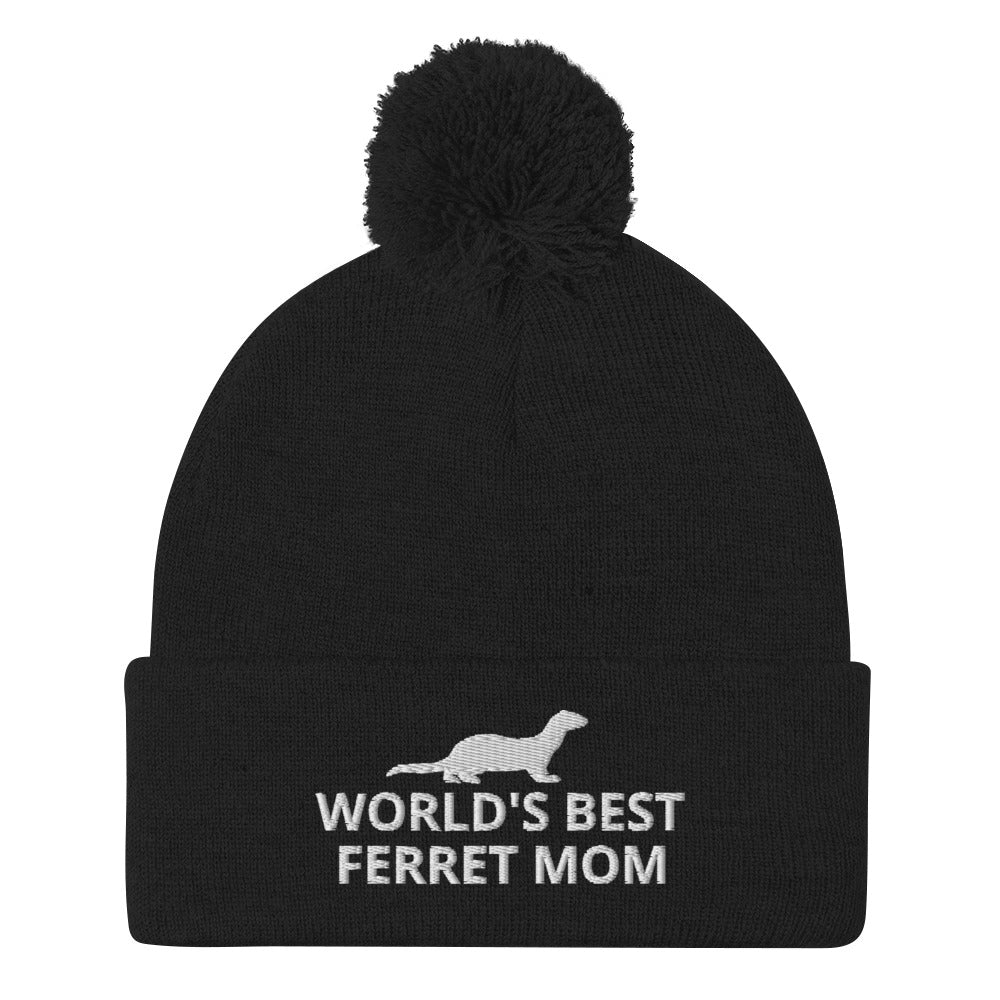 Ferret Pom-Pom Beanie | World's Best Ferret Mom | Perfect gift for the Pet Ferret lover! | Multiple Hat Colors Available
