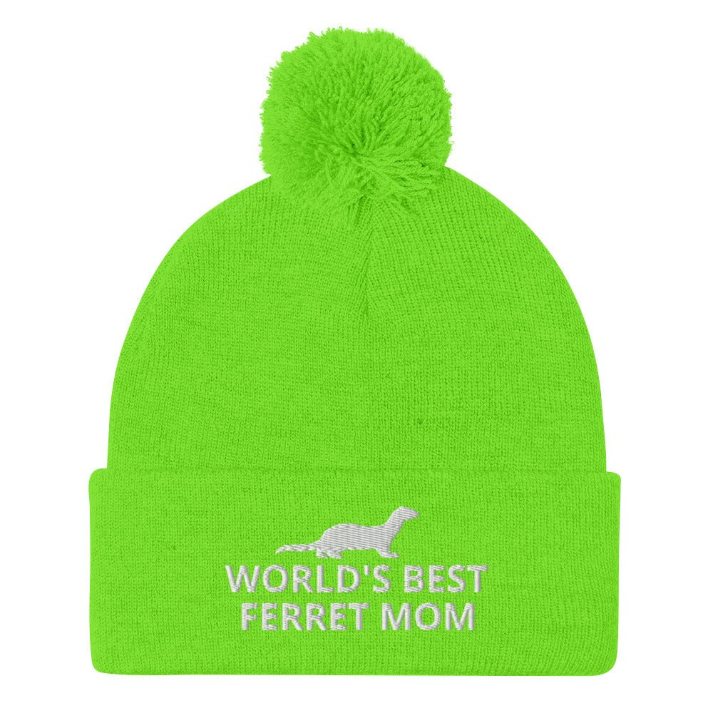 Ferret Pom-Pom Beanie | World's Best Ferret Mom | Perfect gift for the Pet Ferret lover! | Multiple Hat Colors Available